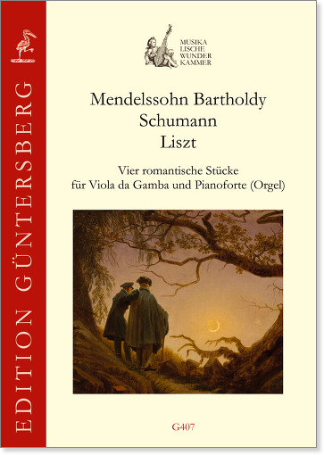 Felix Mendelssohn Bartholdy, Robert Schumann, Franz Liszt (19. Jahrhundert) Vier romantische Stücke für Viola da Gamba und Pianoforte (Orgel) - Originaladaptionen aus dem 19. Jahrhundert