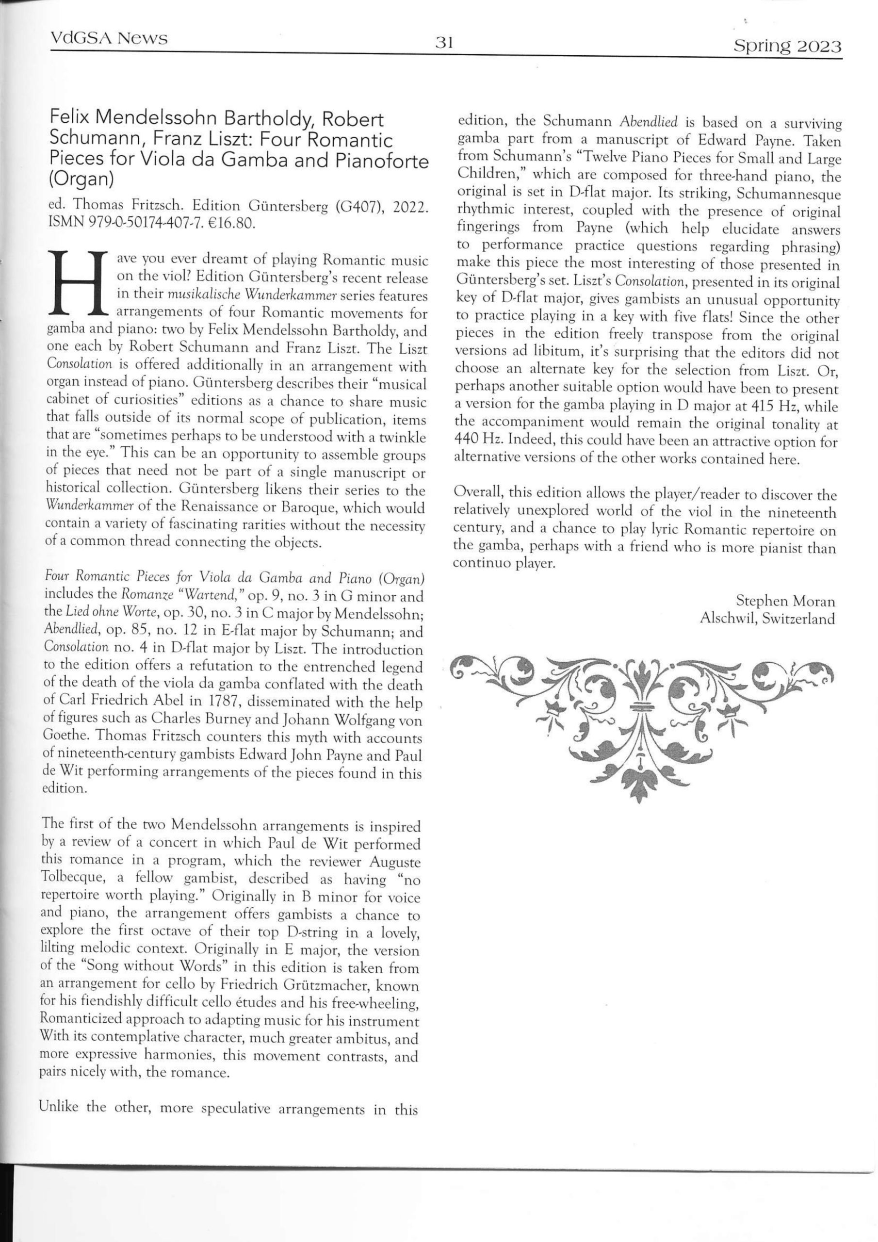 Felix Mendelssohn Bartholdy, Robert Schumann, Franz Liszt (19. Jahrhundert) Vier romantische Stücke für Viola da Gamba und Pianoforte (Orgel) - Originaladaptionen aus dem 19. Jahrhundert – Bild 4