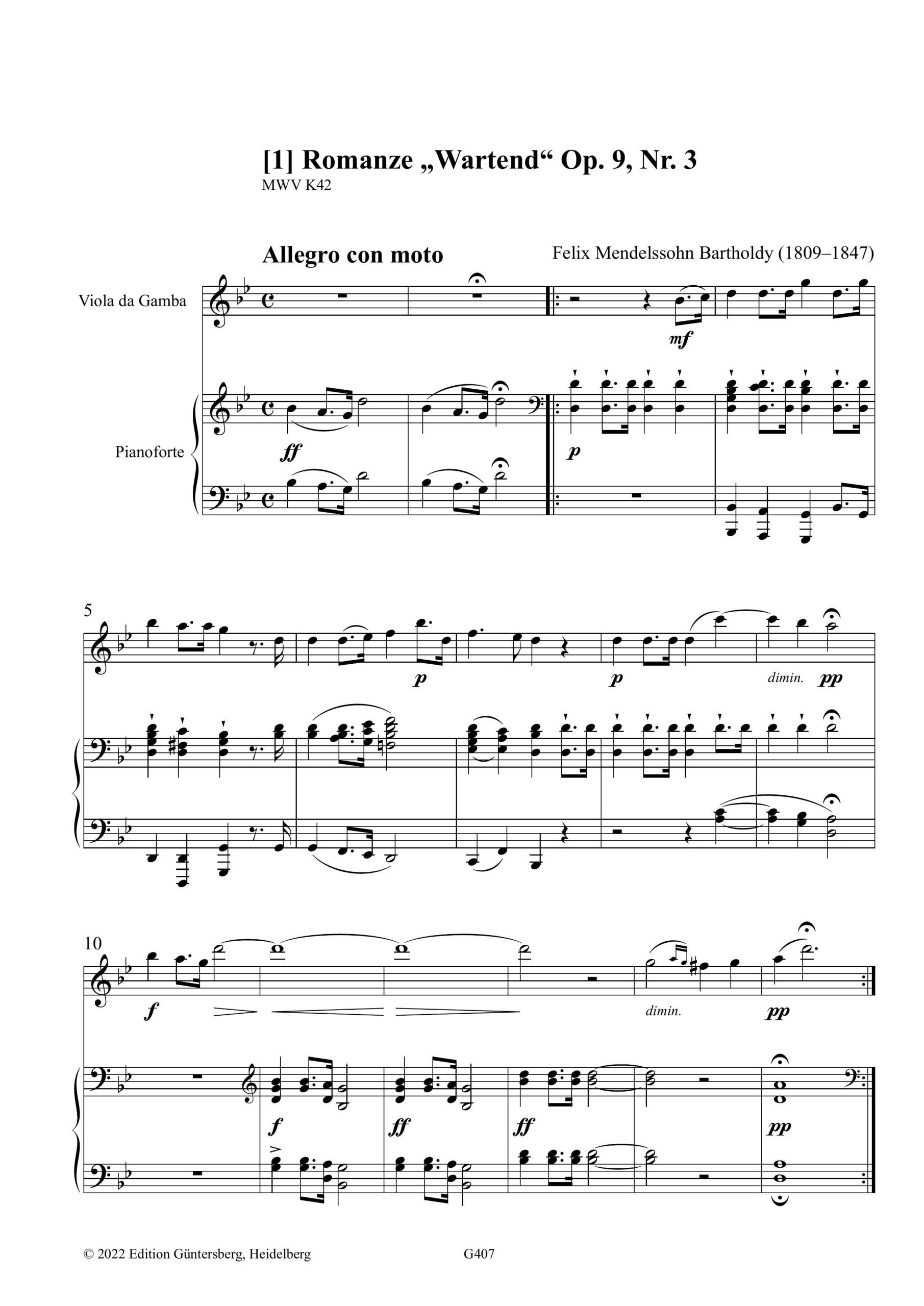 Felix Mendelssohn Bartholdy, Robert Schumann, Franz Liszt (19. Jahrhundert) Vier romantische Stücke für Viola da Gamba und Pianoforte (Orgel) - Originaladaptionen aus dem 19. Jahrhundert – Bild 7