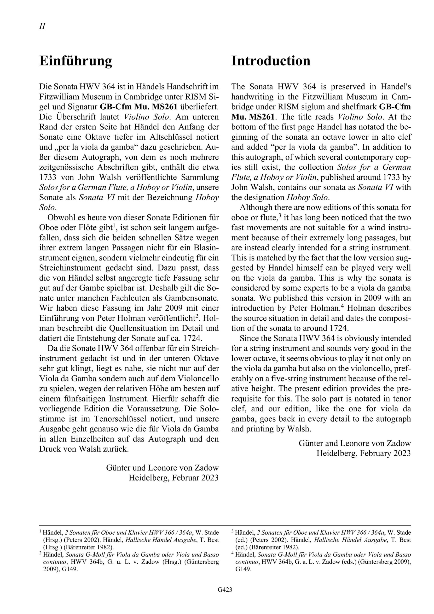 Georg Friedrich Händel (1685–1759) Sonata G-Moll HWV 364 für Violoncello und Basso continuo - Violoncellofassung der Sonate für Violine bzw. Viola da Gamba – Bild 2