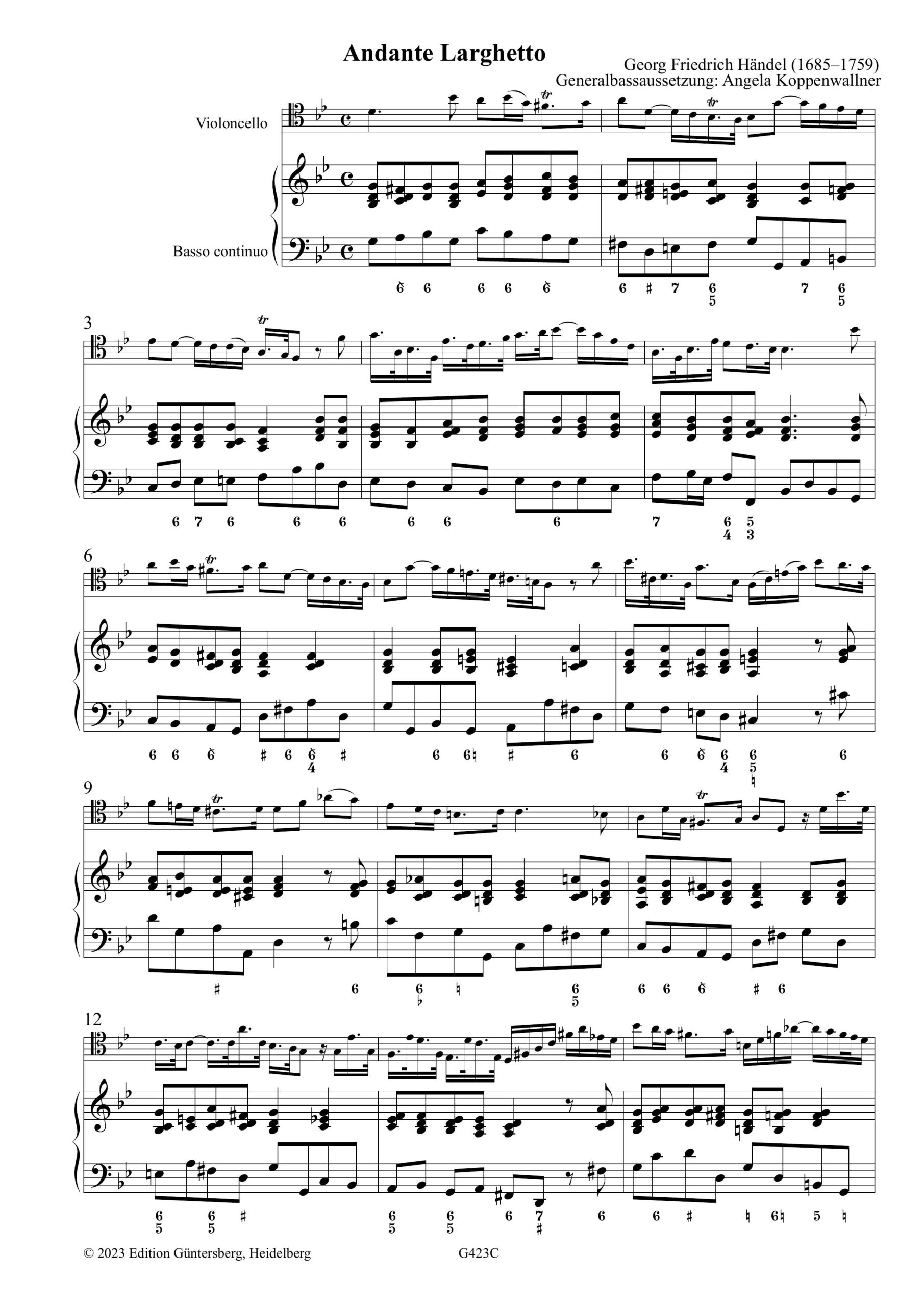 Georg Friedrich Händel (1685–1759) Sonata G-Moll HWV 364 für Violoncello und Basso continuo - Violoncellofassung der Sonate für Violine bzw. Viola da Gamba – Bild 5