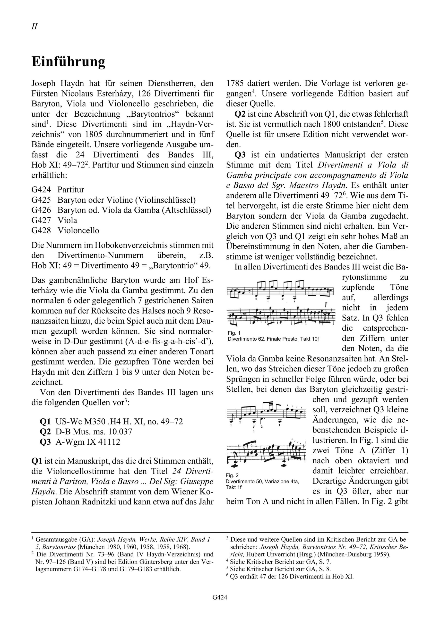 Joseph Haydn (1732–1809) 24 Divertimenti a tre (Barytontrios 49–72) - für Baryton (Viola da Gamba, Violine), Viola und Violoncello - Image 2