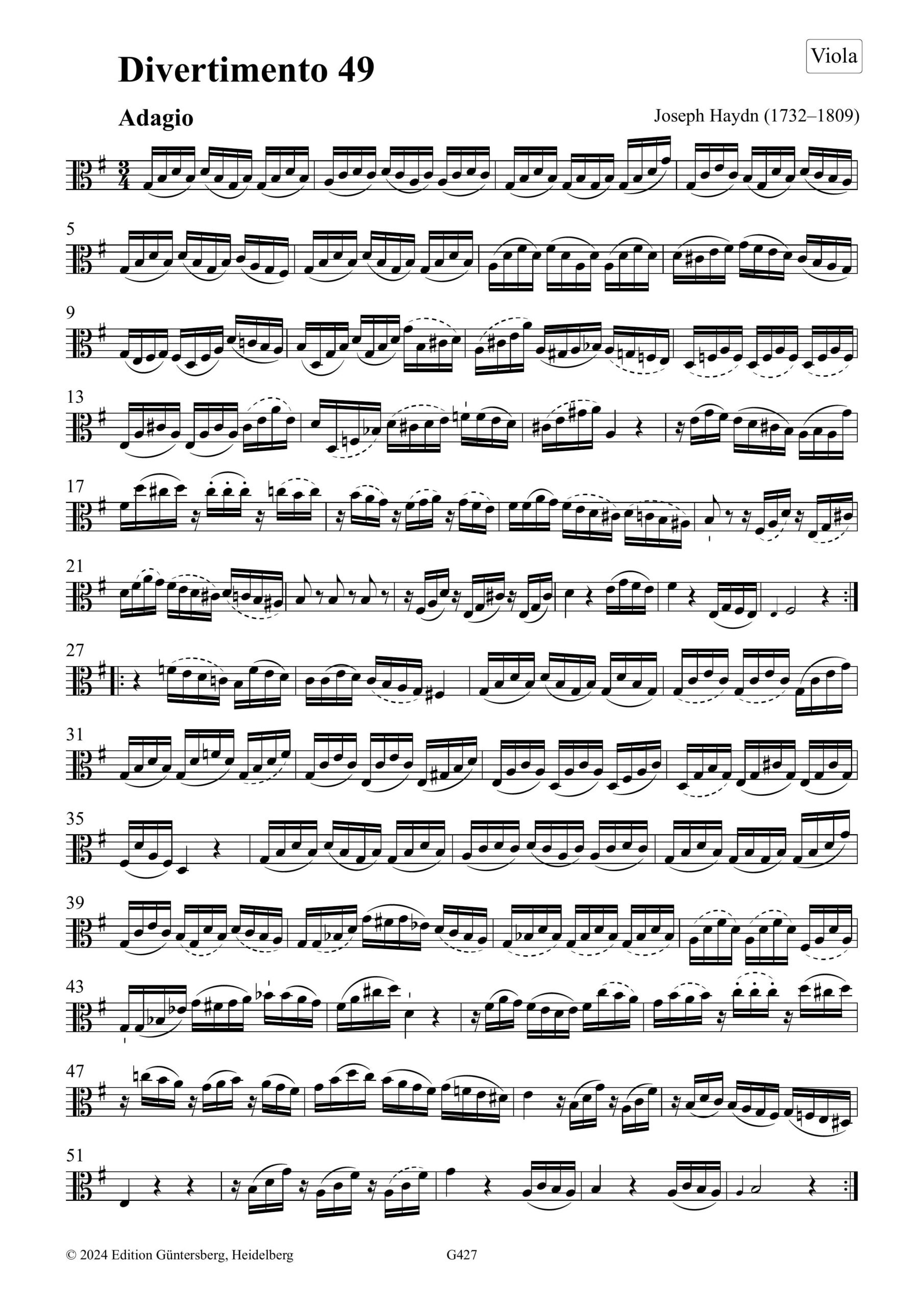 Joseph Haydn (1732–1809) 24 Divertimenti a tre (Barytontrios 49–72) - für Baryton (Viola da Gamba, Violine), Viola und Violoncello - Image 2