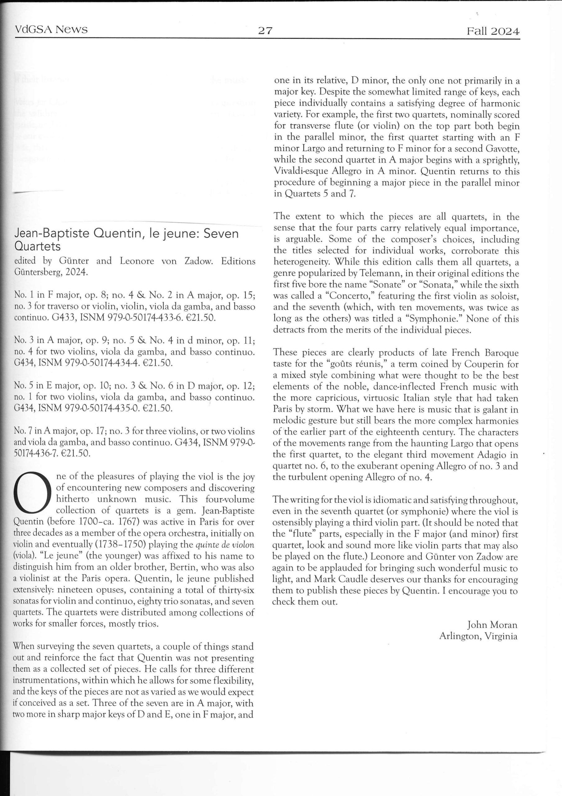 Jean-Baptiste Quentin (vor 1700 – ca. 1767) Sieben Quartette - für Traversflöte/Violine, Violine, Viola da Gamba und Basso continuo – Bild 7