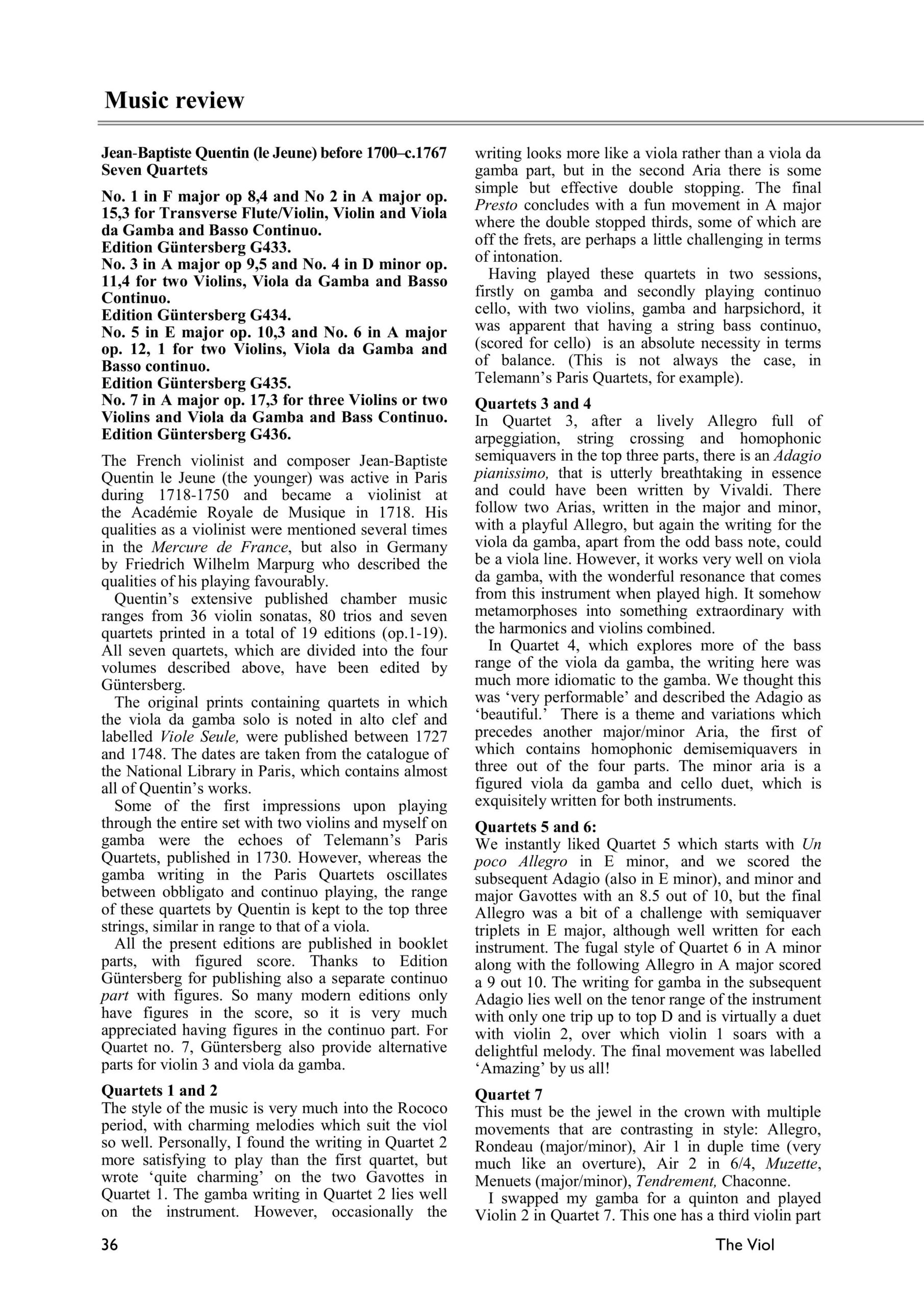 Jean-Baptiste Quentin (vor 1700 – ca. 1767) Sieben Quartette - für Traversflöte/Violine, Violine, Viola da Gamba und Basso continuo – Bild 8