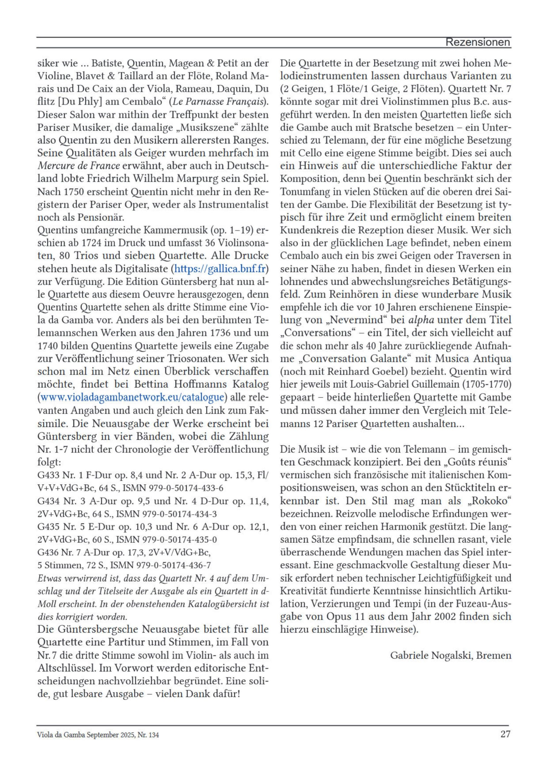 Jean-Baptiste Quentin (vor 1700 – ca. 1767) Sieben Quartette - für Traversflöte/Violine, Violine, Viola da Gamba und Basso continuo – Bild 11