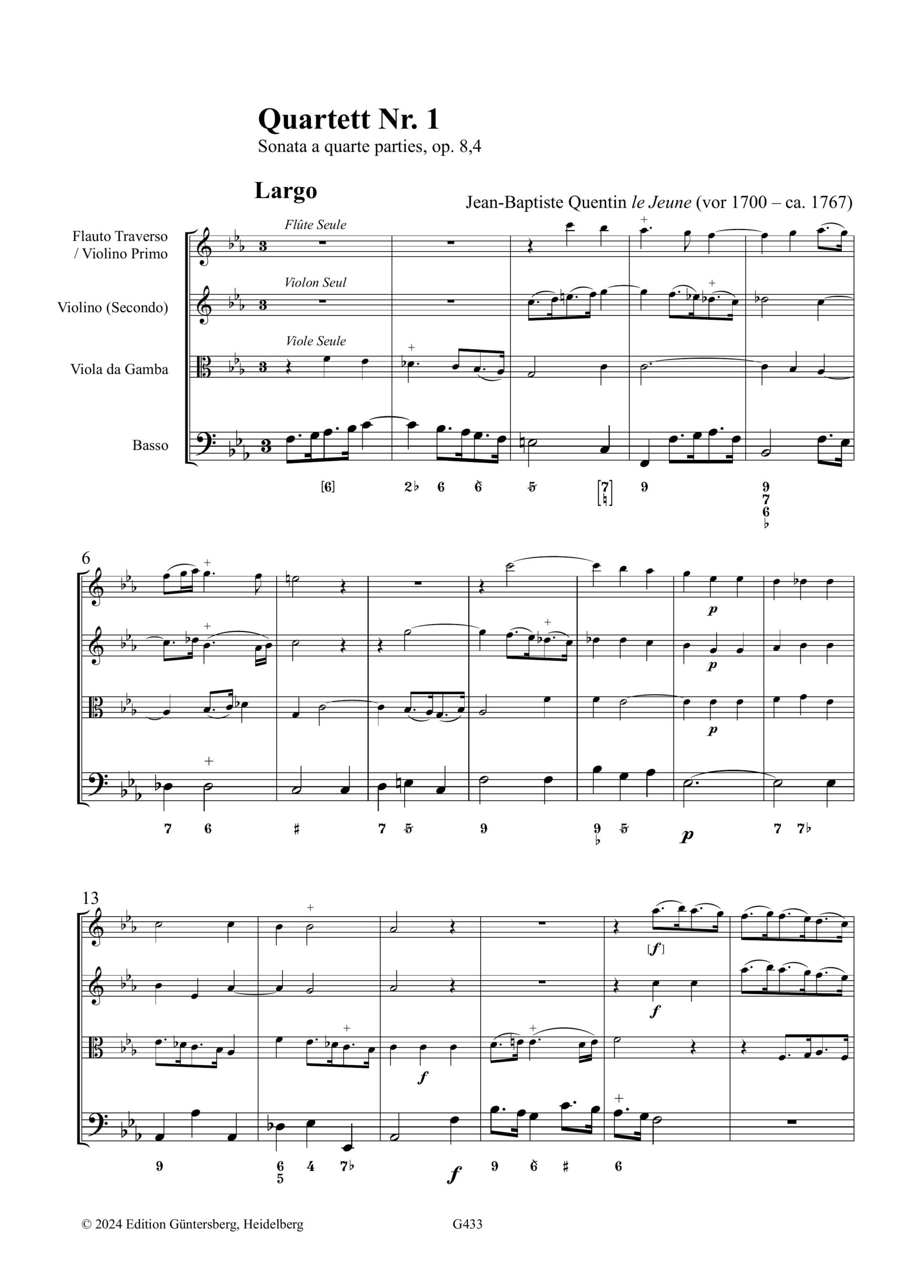Jean-Baptiste Quentin (vor 1700 – ca. 1767) Sieben Quartette - für Traversflöte/Violine, Violine, Viola da Gamba und Basso continuo – Bild 12