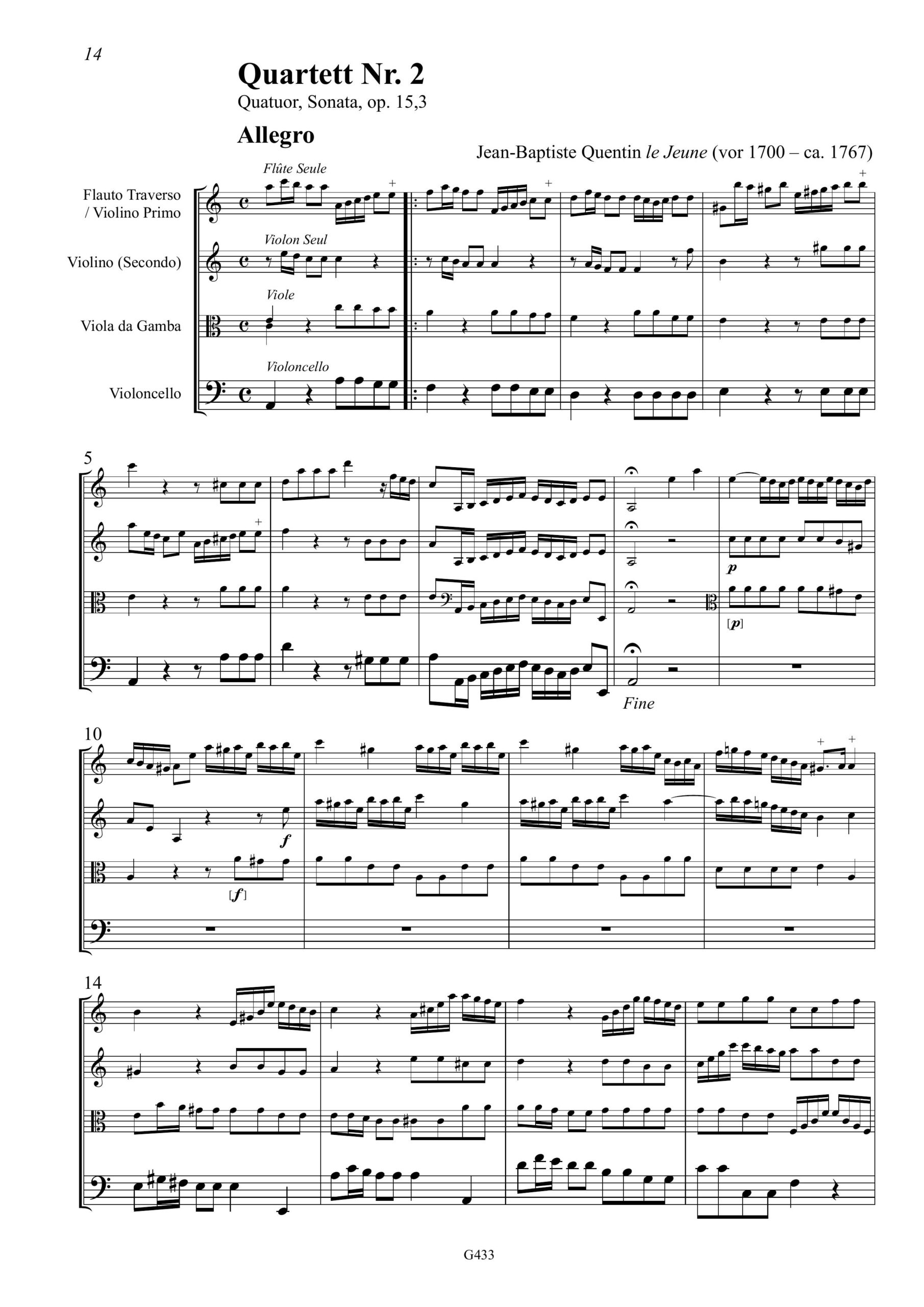 Jean-Baptiste Quentin (vor 1700 – ca. 1767) Sieben Quartette - für Traversflöte/Violine, Violine, Viola da Gamba und Basso continuo – Bild 13