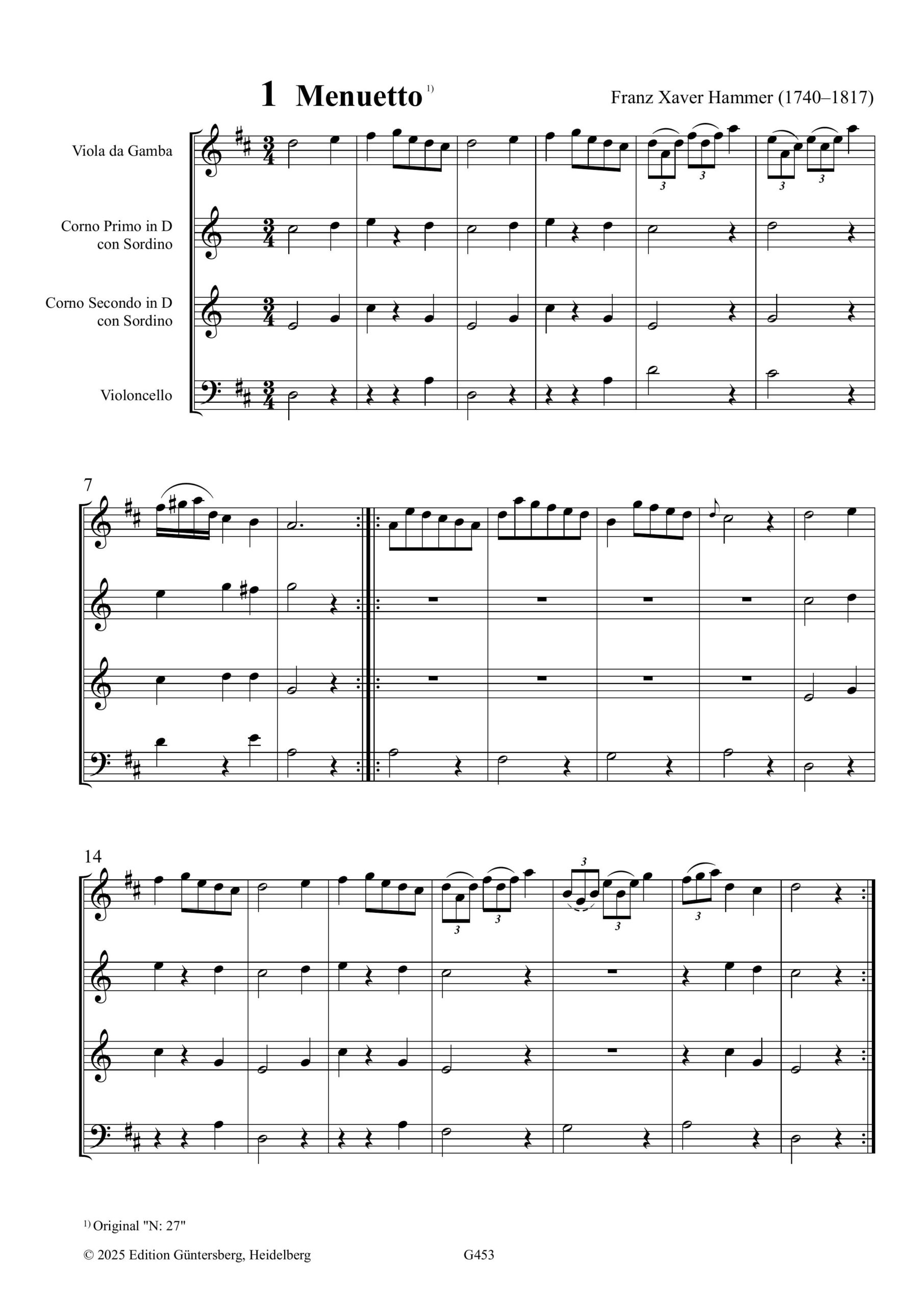 Franz Xaver Hammer (1740–1817) Sammlung Ludwigslust - 14 Stücke für Viola da Gamba, zwei Hörner und Violoncello 2
Stücke für Viola da Gamba, Violine und Violoncello – Bild 5