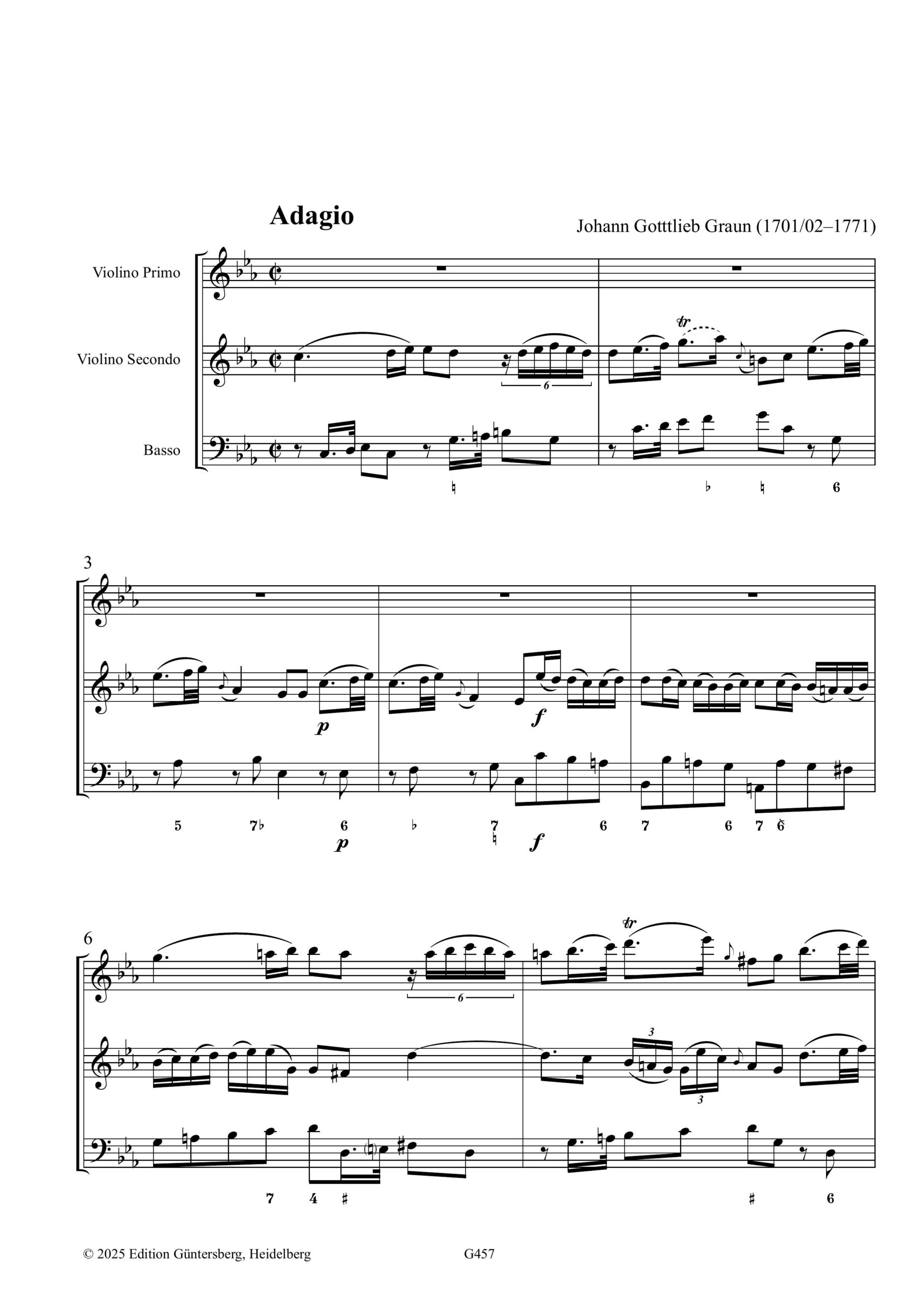 Johann Gottlieb Graun (1701/02–1771) Trio c-Moll - für zwei Violinen und Basso, Berlin ca. 1760 – Bild 3