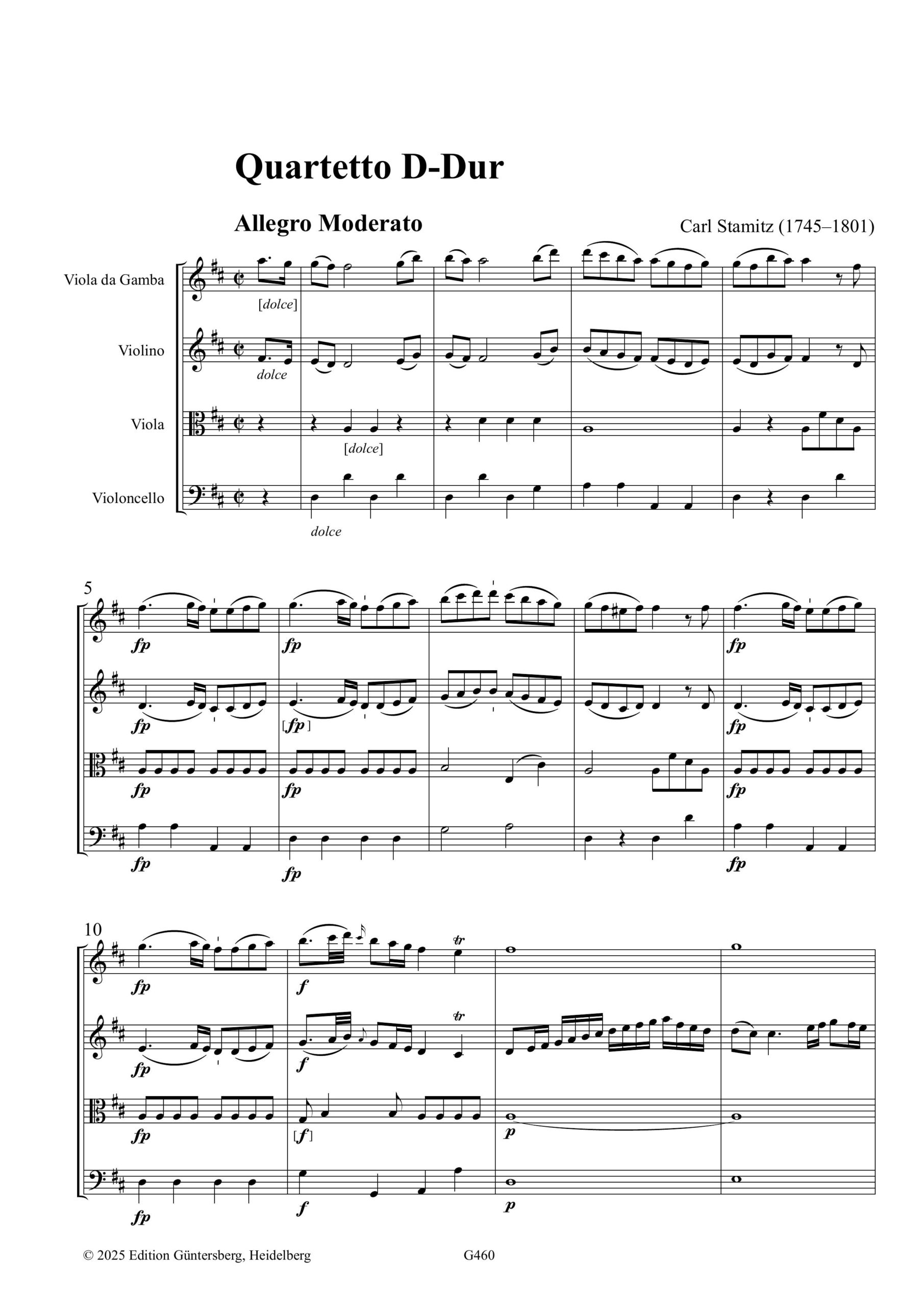 Carl Stamitz (1745–1801) Quartetto D-Dur - für Viola da Gamba, Violine, Viola und Violoncello – Bild 3