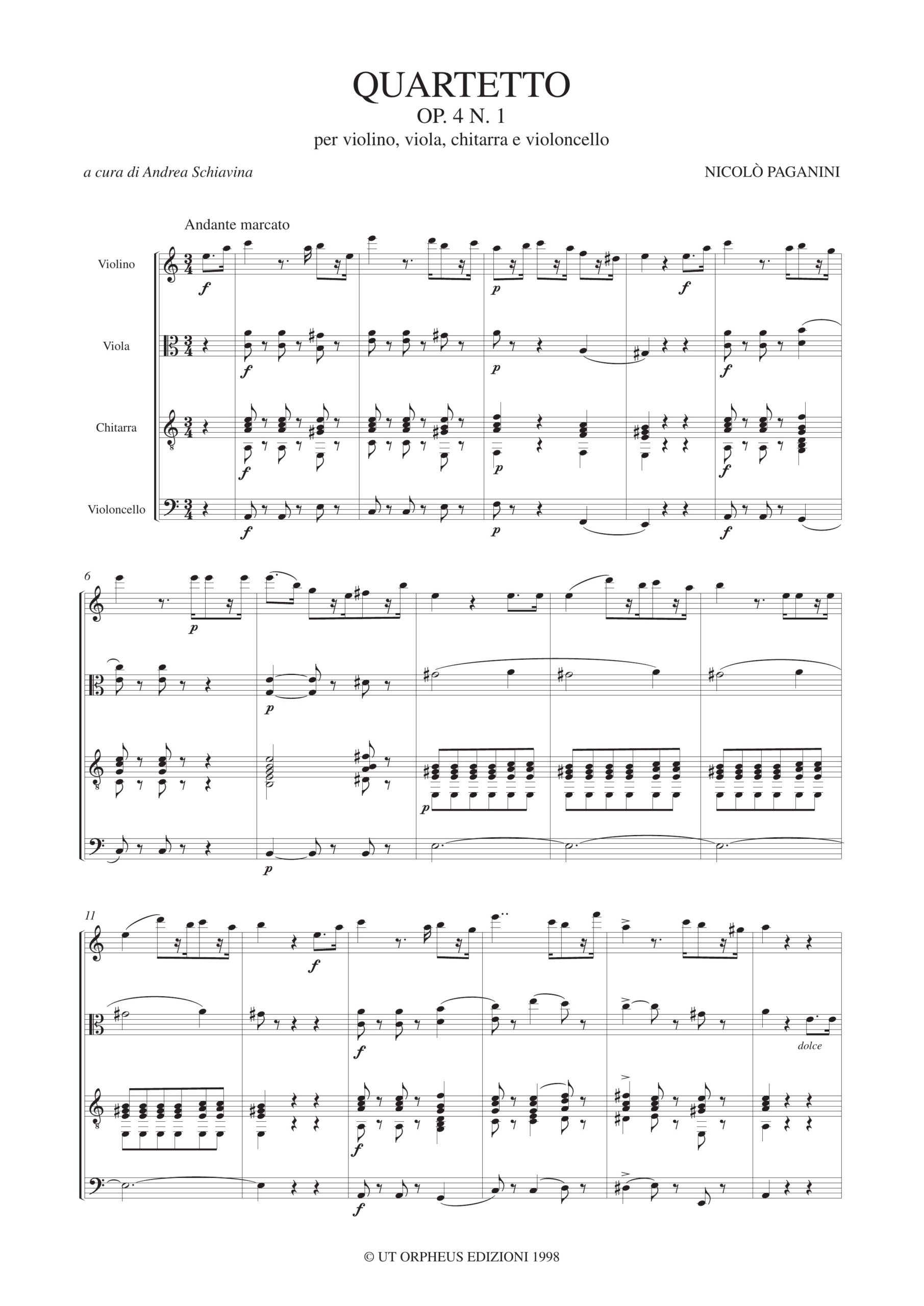 Paganini, Niccolò: Quartetto Op. 4 N. 1 per Violino, Viola, Chitarra e Violoncello - Image 2