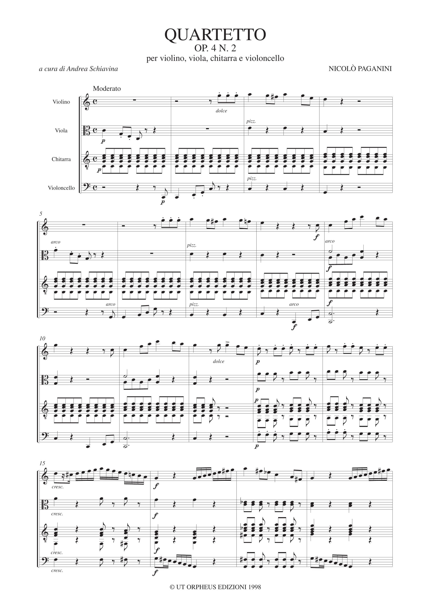 Paganini, Niccolò: Quartetto Op. 4 N. 2 per Violino, Viola, Chitarra e Violoncello - Image 2