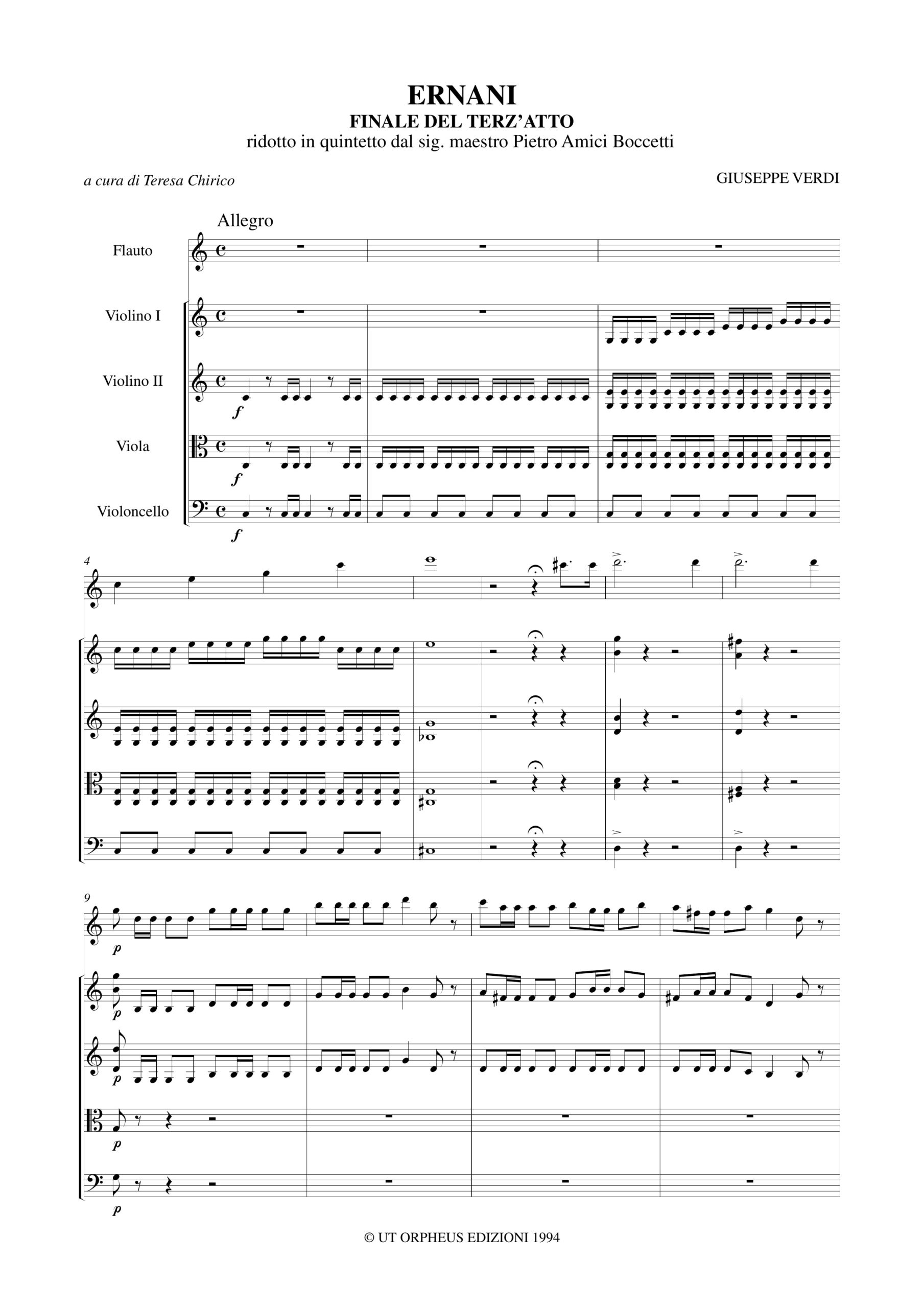 Verdi, Giuseppe: Ernani. Finale del Terz’atto ridotto in Quintetto da Pietro Amici Boccetti per Flauto, 2 Violini, Viola e Violoncello - Image 2