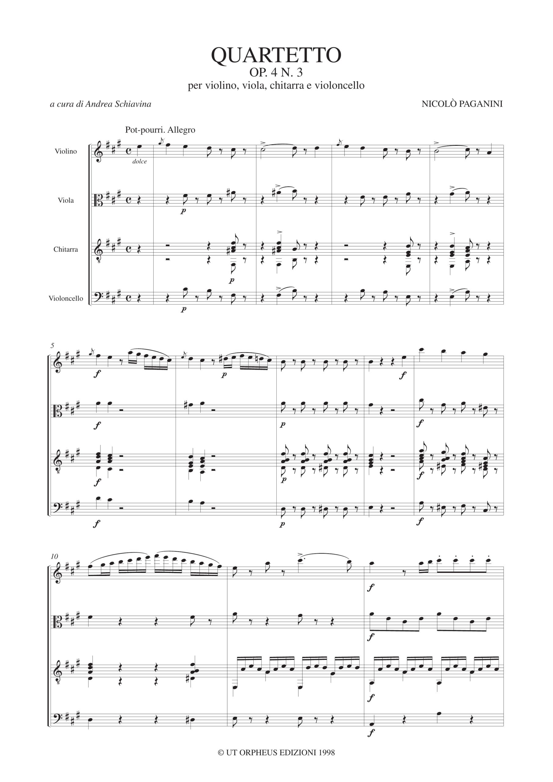 Paganini, Niccolò: Quartetto Op. 4 N. 3 per Violino, Viola, Chitarra e Violoncello - Image 2