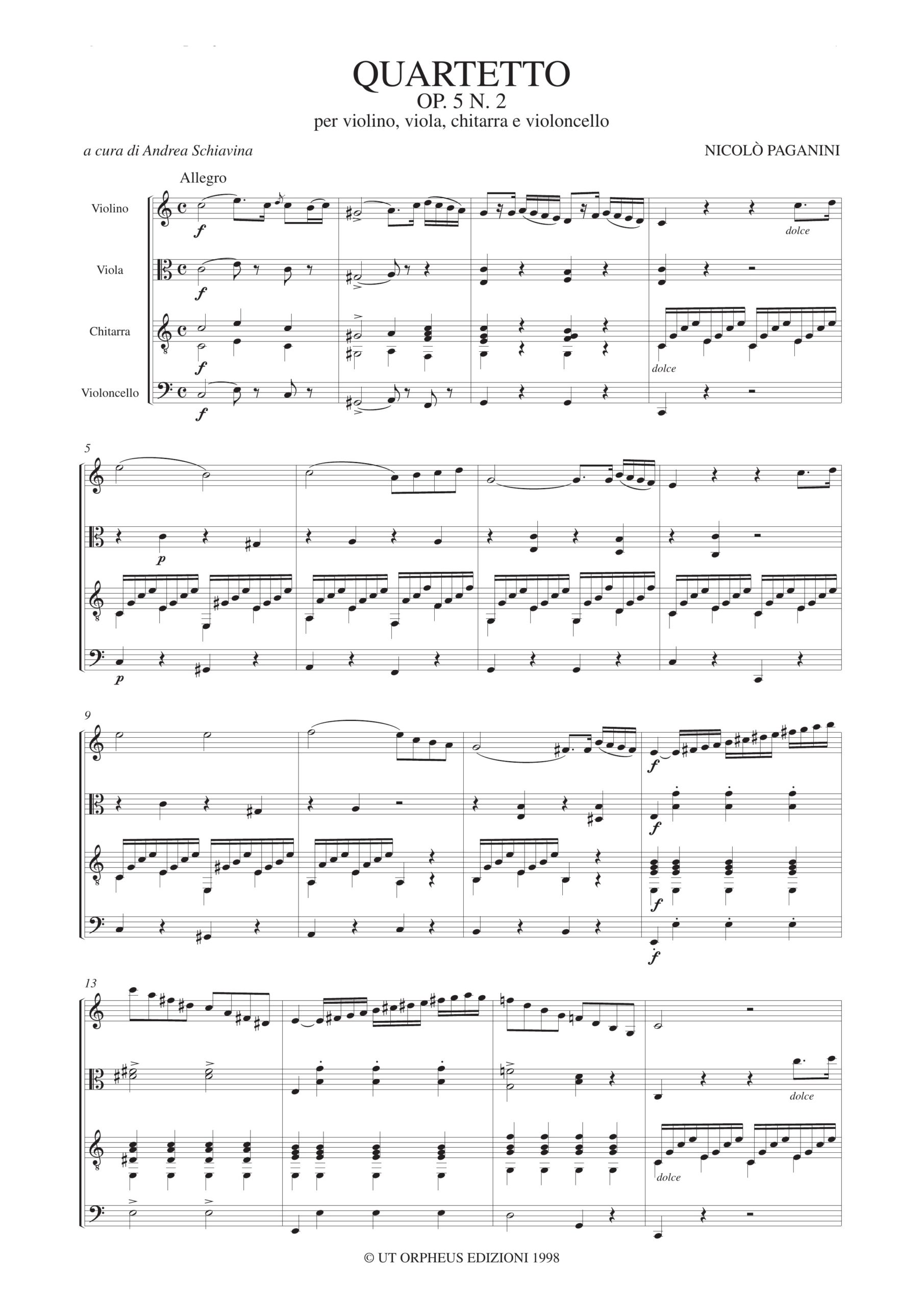 Paganini, Niccolò: Quartetto Op. 5 N. 2 per Violino, Viola, Chitarra e Violoncello - Image 2
