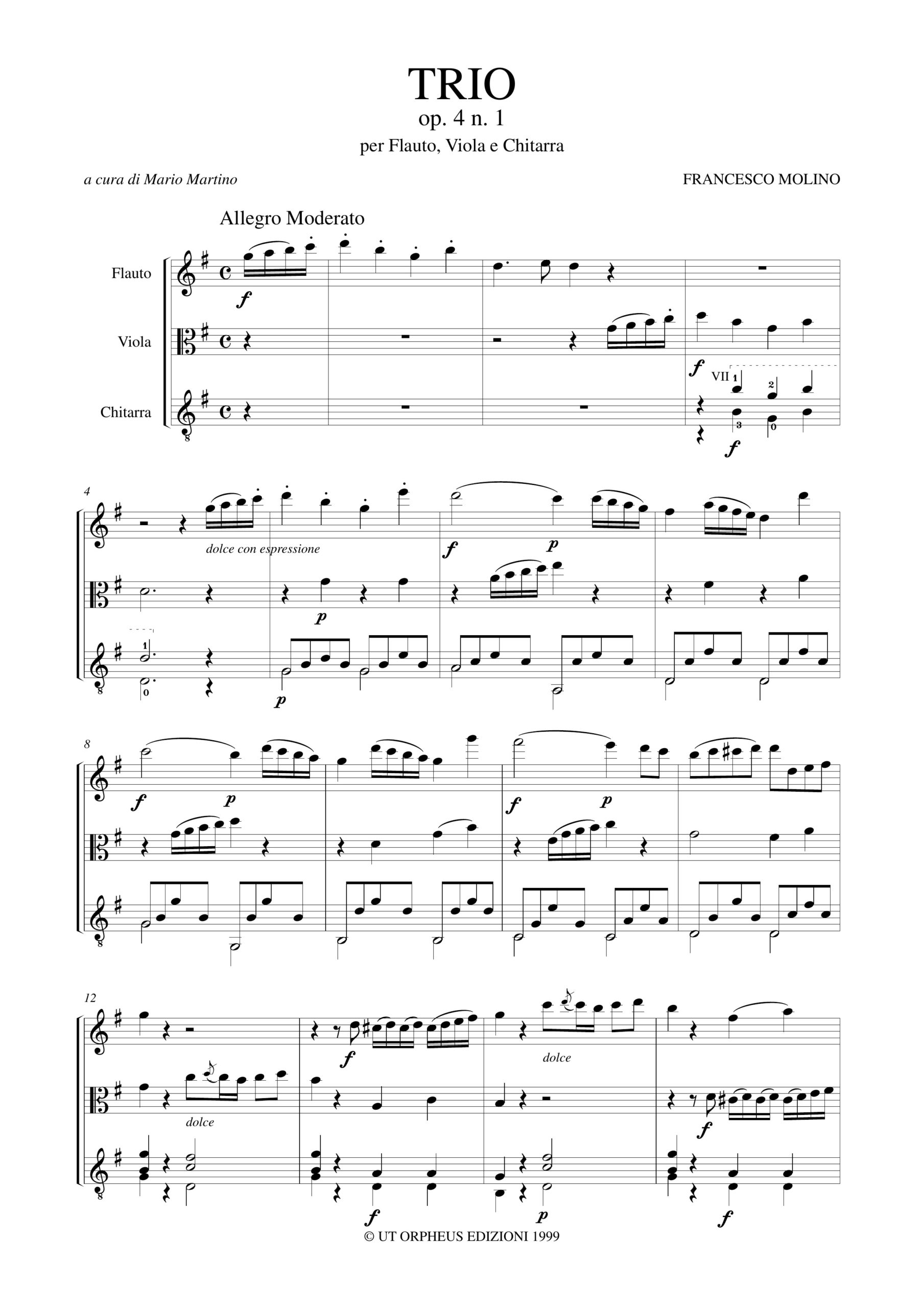 Molino, Francesco: Trio Op. 4 N. 1 per Flauto, Viola e Chitarra - Image 2