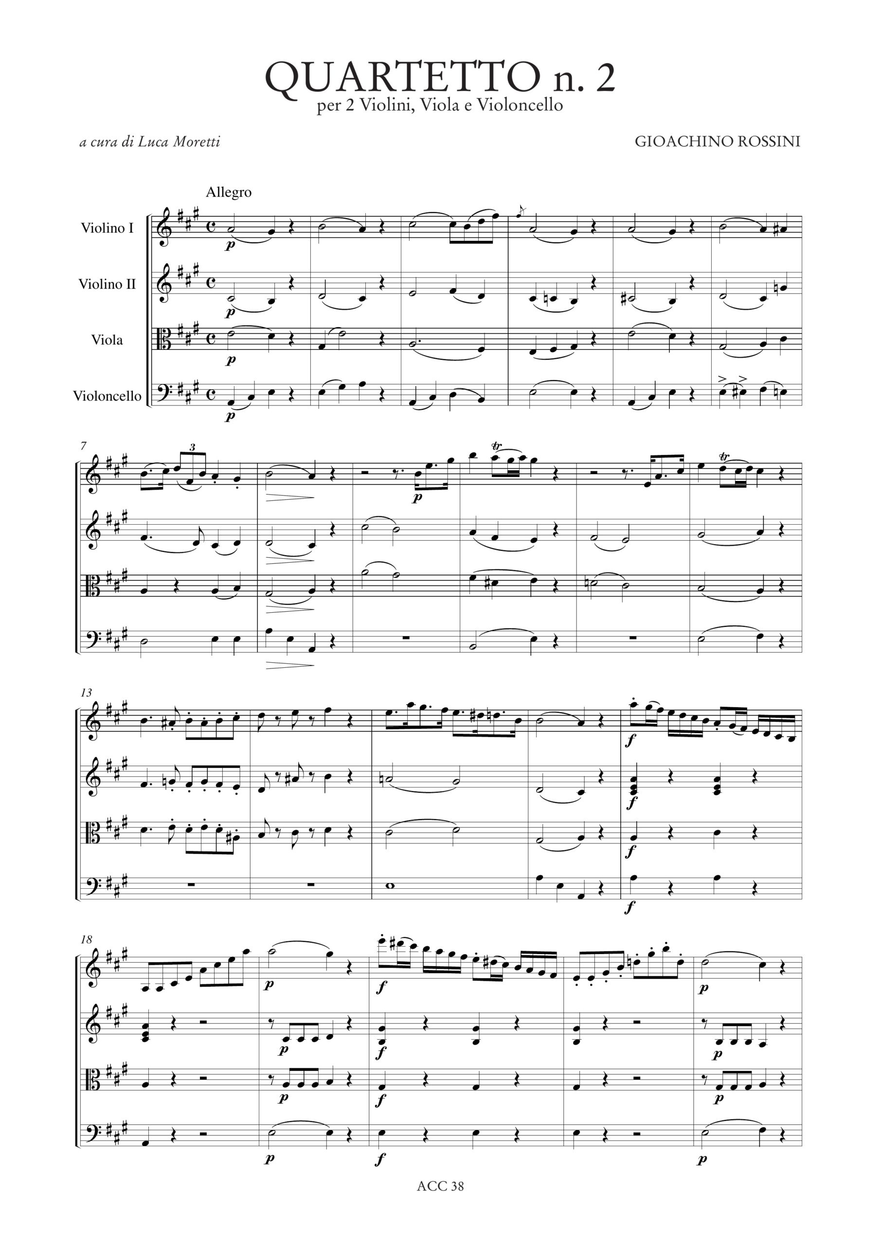 Rossini, Gioachino: Quartetto N. 2 in La maggiore per 2 Violini, Viola e Violoncello - Image 2