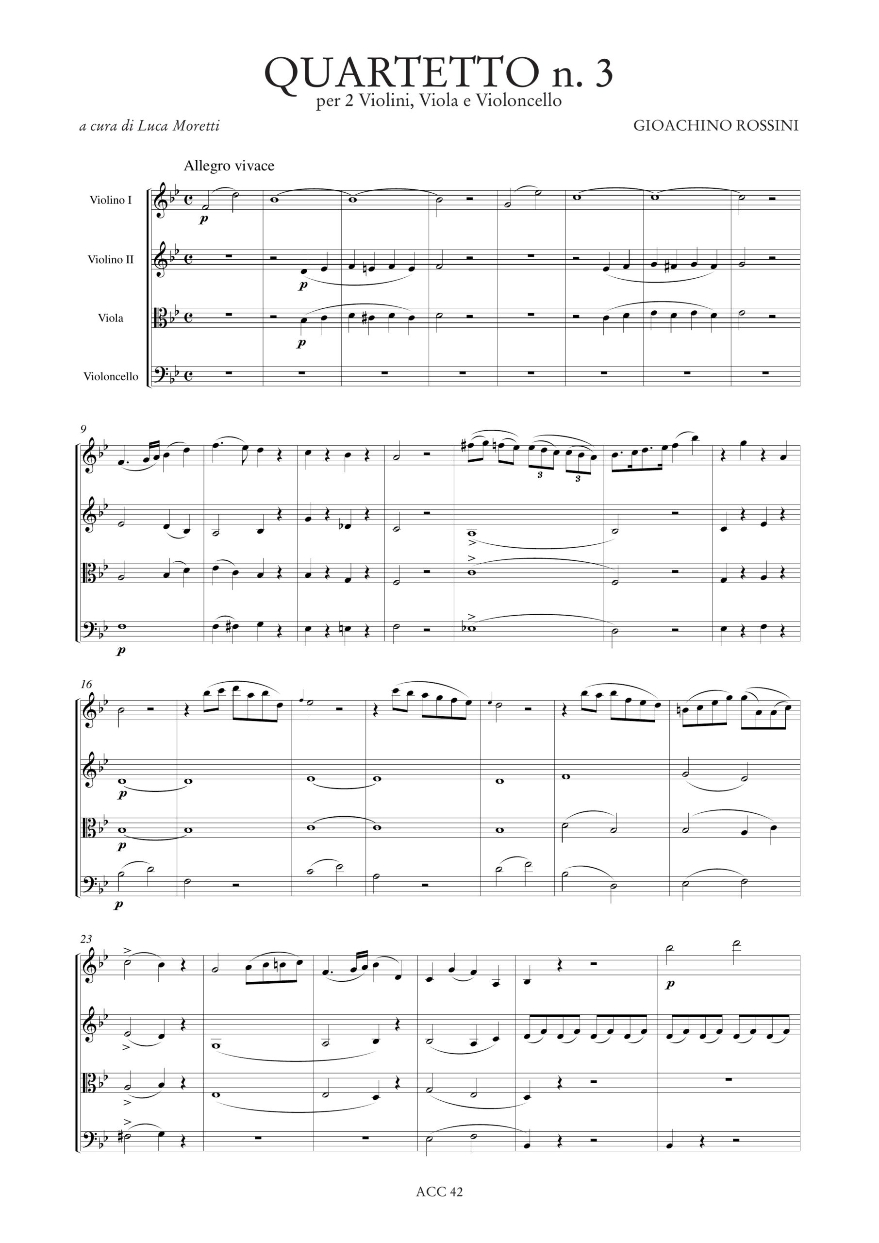 Rossini, Gioachino: Quartetto N. 3 in Si bemolle maggiore per 2 Violini, Viola e Violoncello - Image 2