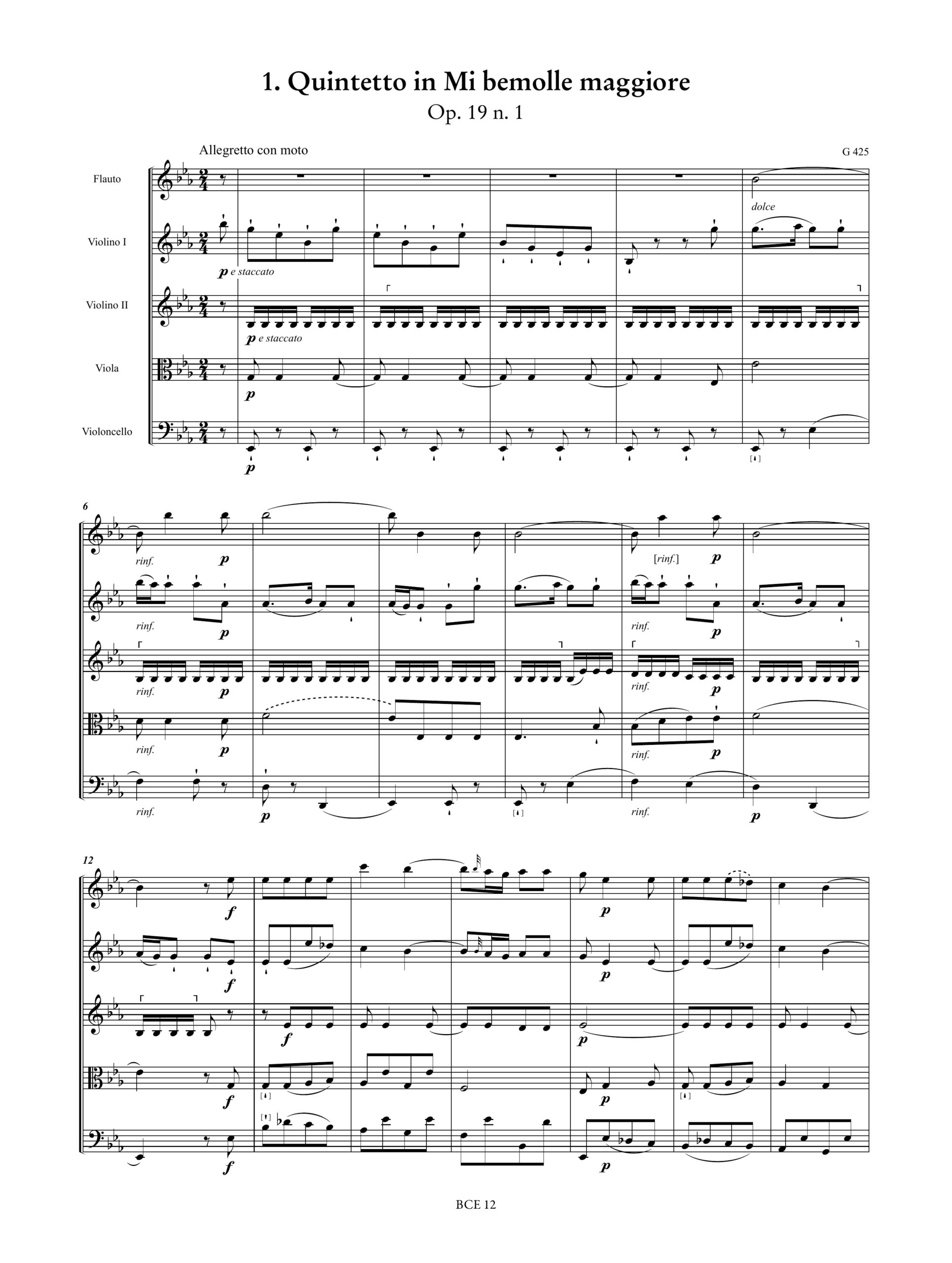 Boccherini, Luigi: 6 Quintetti per Flauto o Oboe, 2 Violini, Viola e Violoncello op. 19 (G 425-430) - Image 2