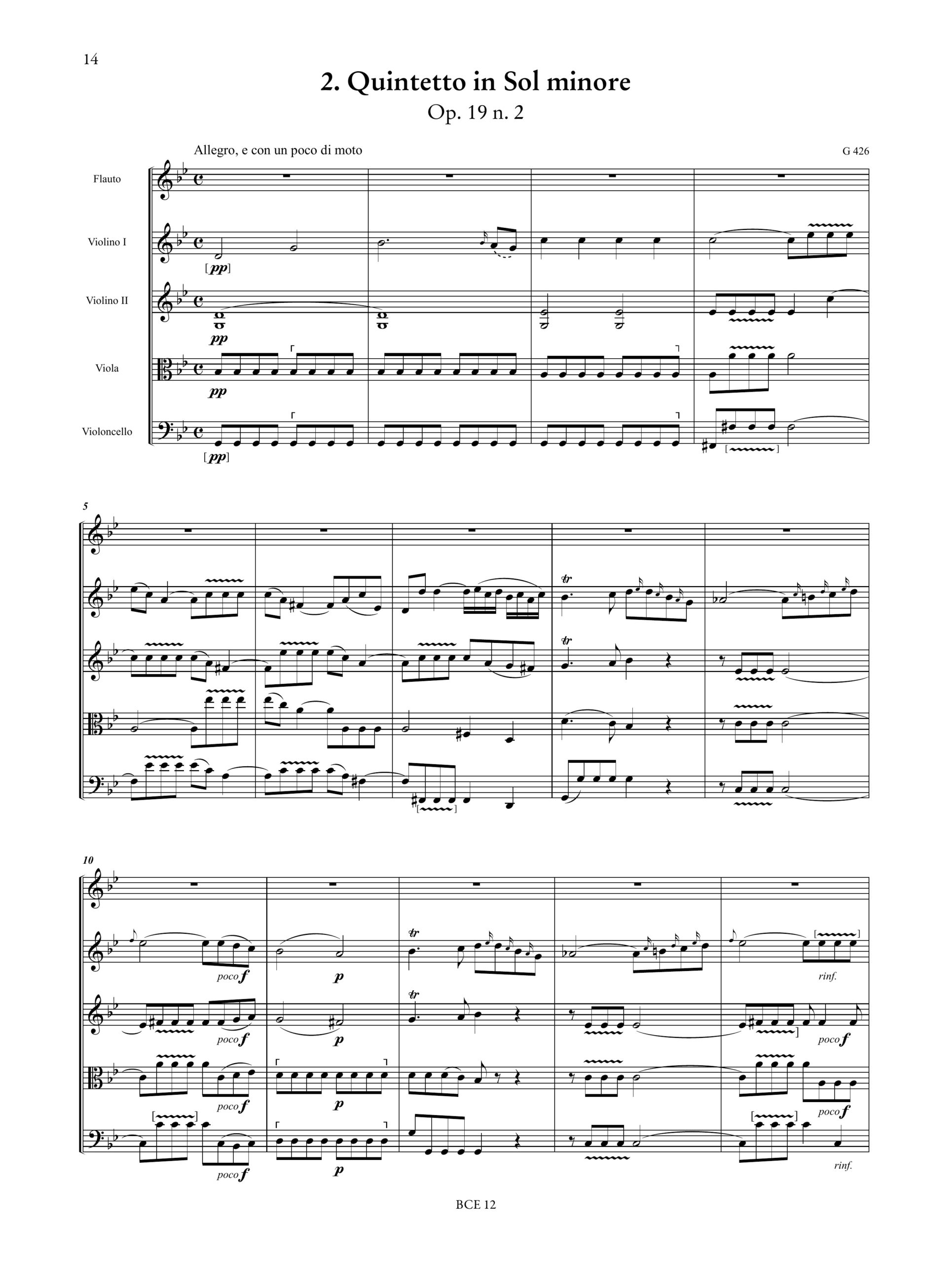 Boccherini, Luigi: 6 Quintetti per Flauto o Oboe, 2 Violini, Viola e Violoncello op. 19 (G 425-430) - Image 3