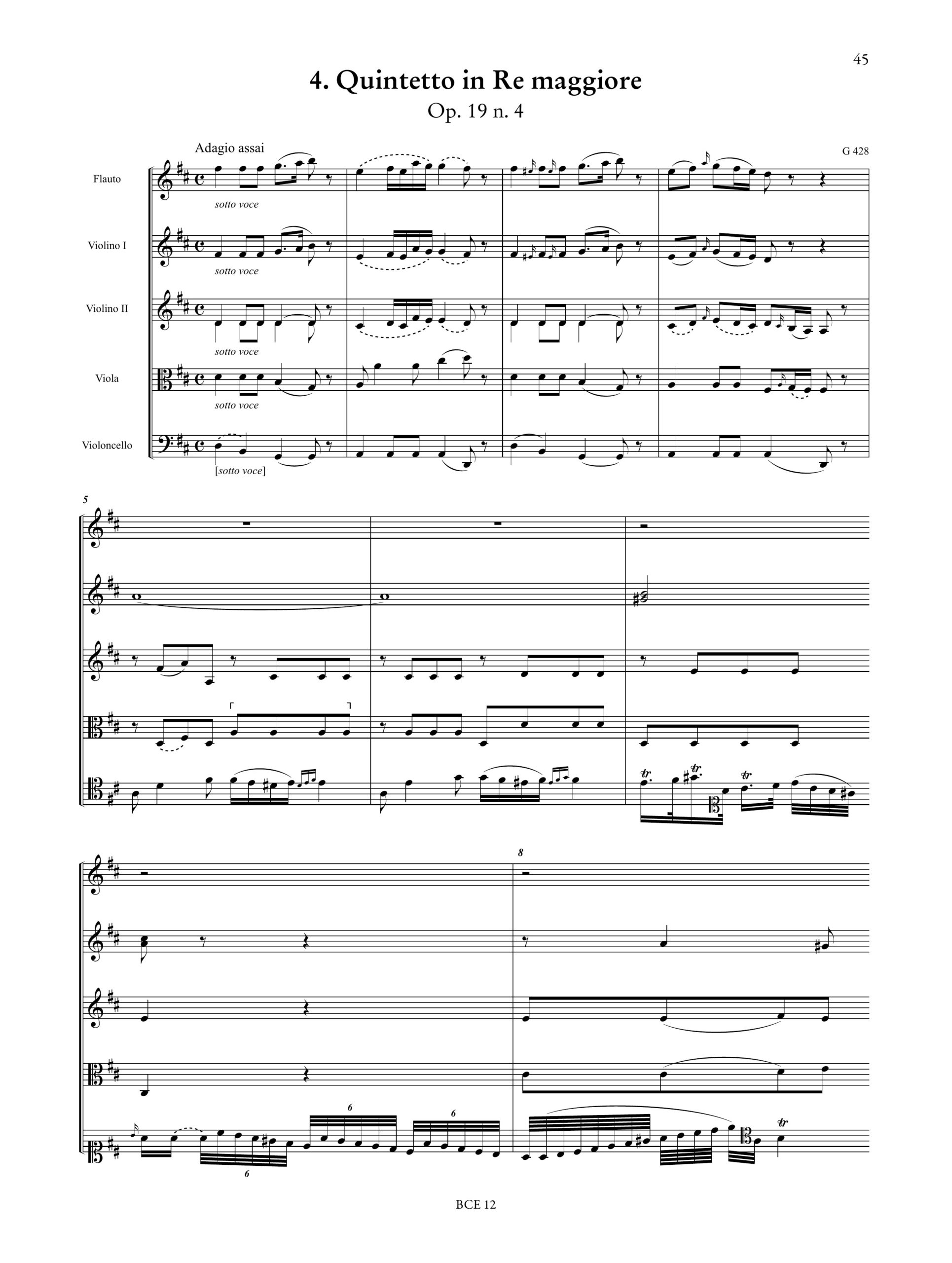 Boccherini, Luigi: 6 Quintetti per Flauto o Oboe, 2 Violini, Viola e Violoncello op. 19 (G 425-430) - Image 5