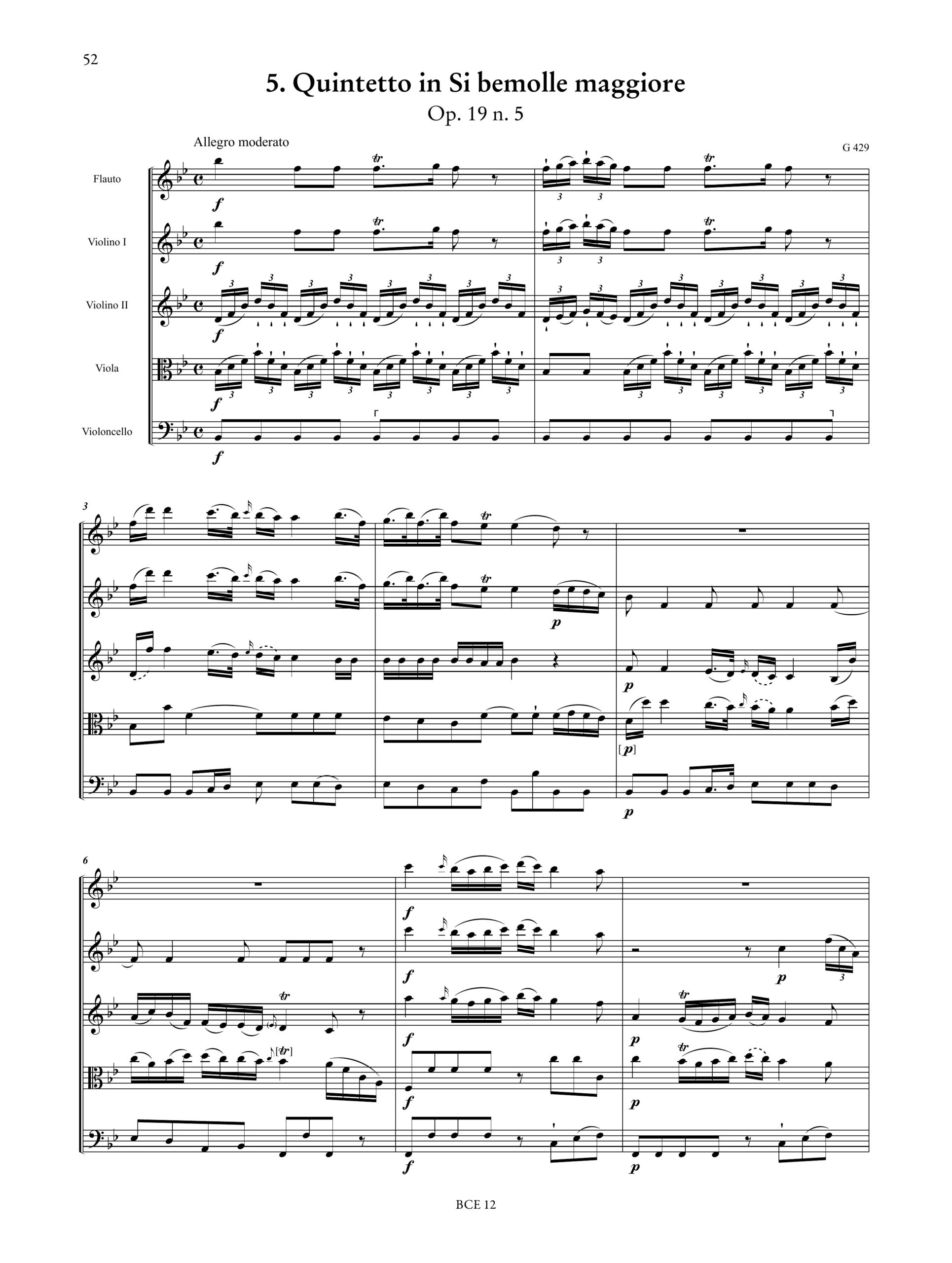 Boccherini, Luigi: 6 Quintetti per Flauto o Oboe, 2 Violini, Viola e Violoncello op. 19 (G 425-430) - Image 6