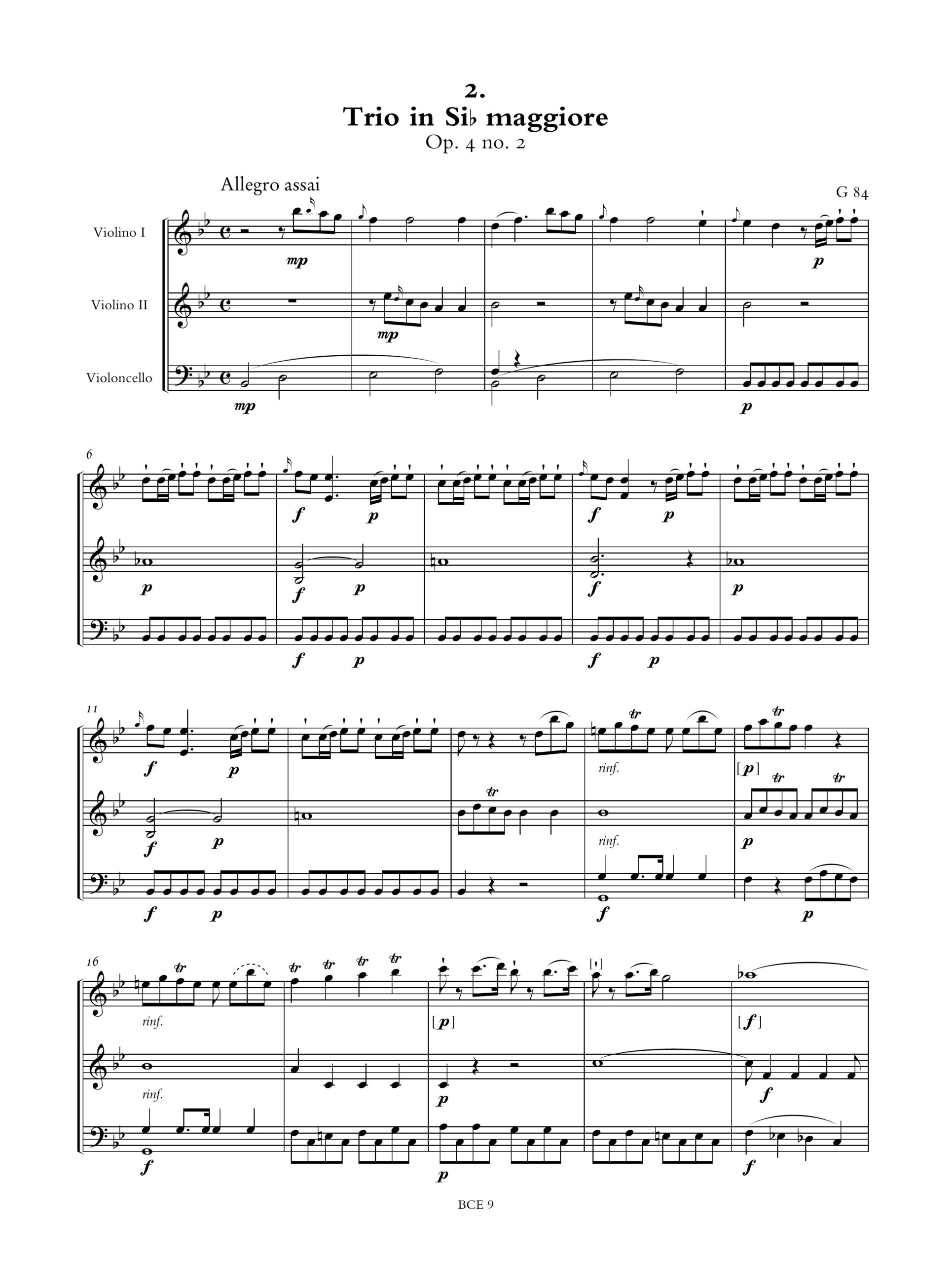 Boccherini, Luigi: 6 Trii per 2 Violini e Violoncello op. 4 (G 83-88) - Image 3