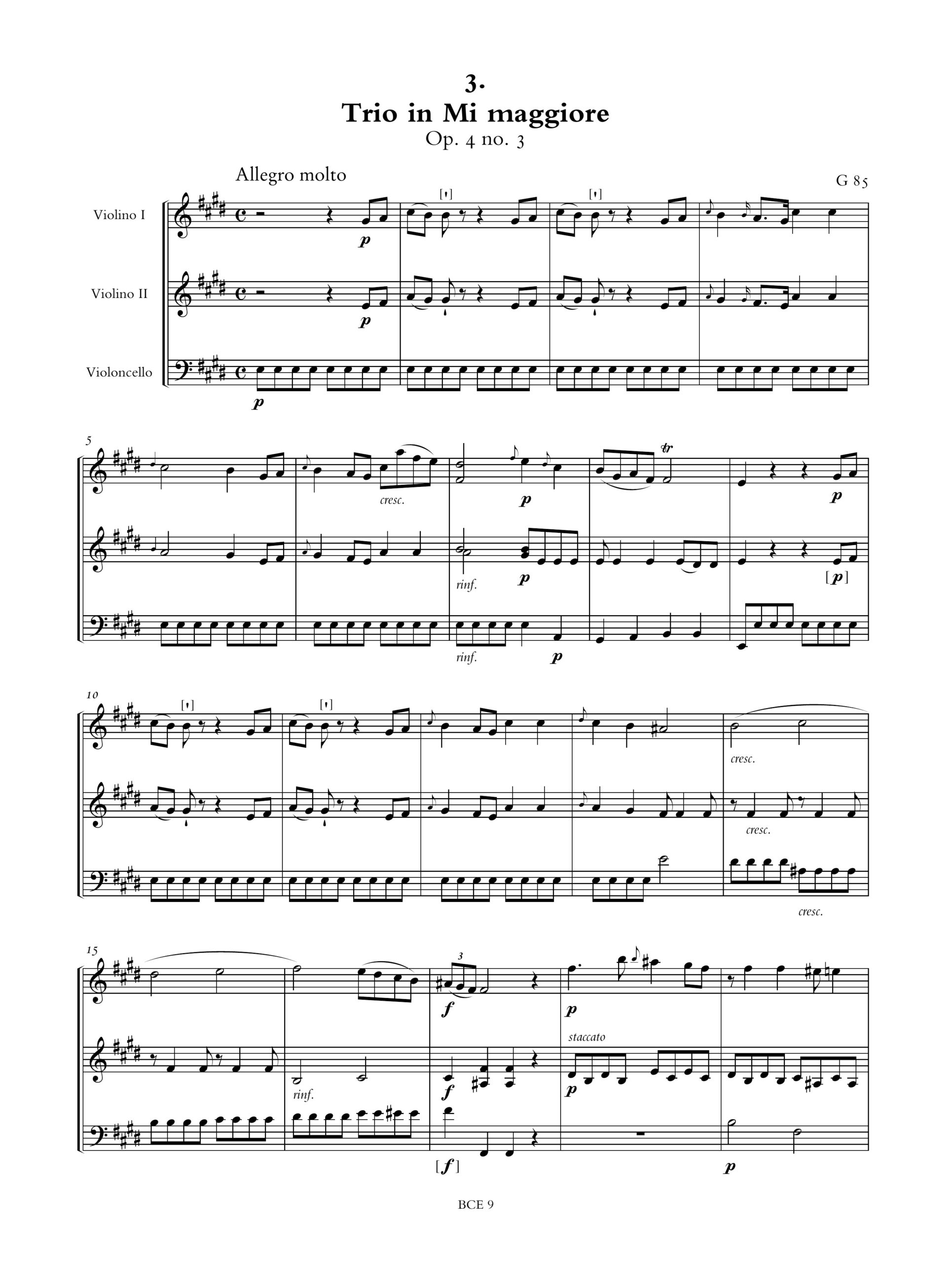 Boccherini, Luigi: 6 Trii per 2 Violini e Violoncello op. 4 (G 83-88) - Image 4