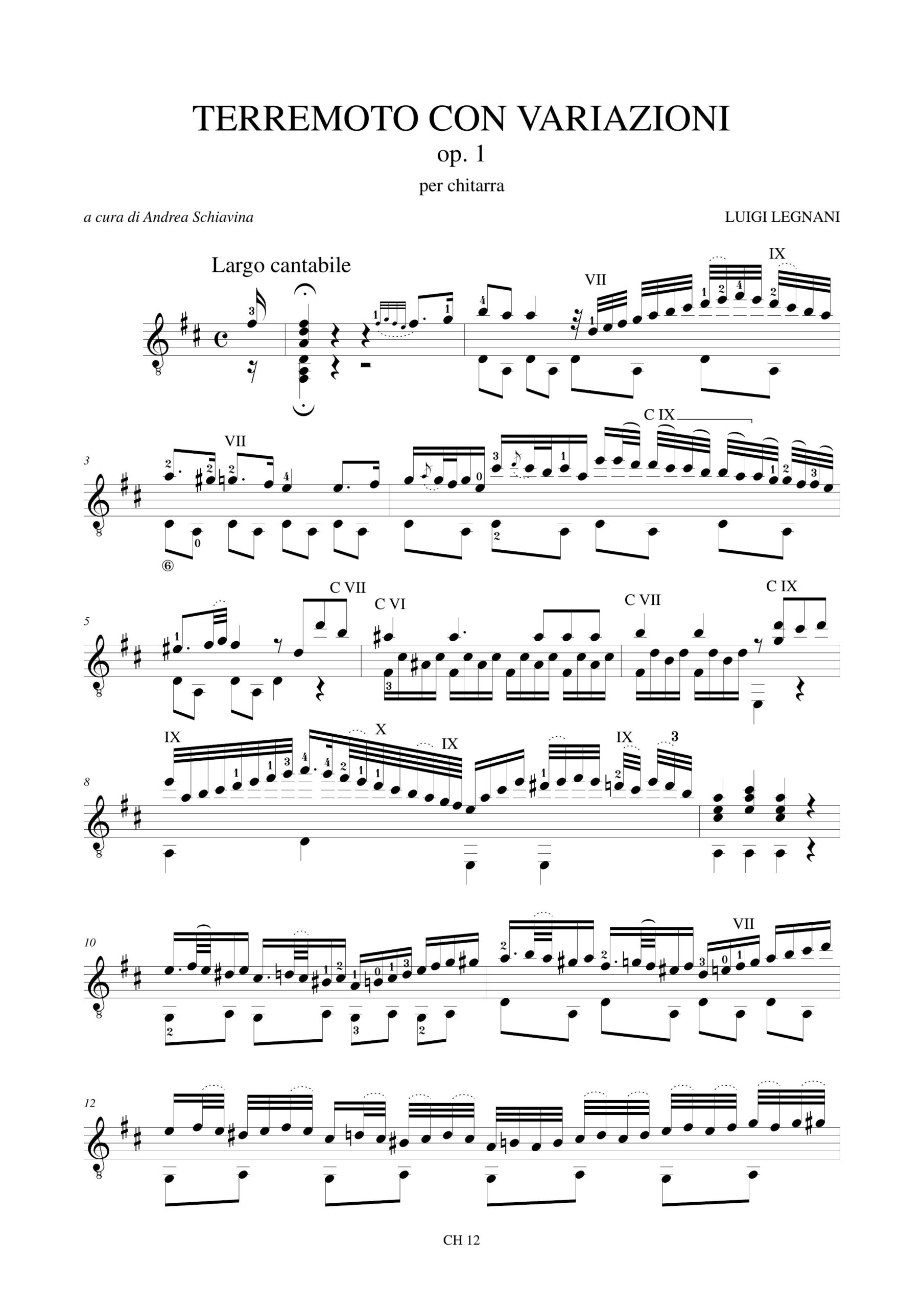 Legnani, Luigi: Terremoto con Variazioni Op. 1 per Chitarra - Image 2