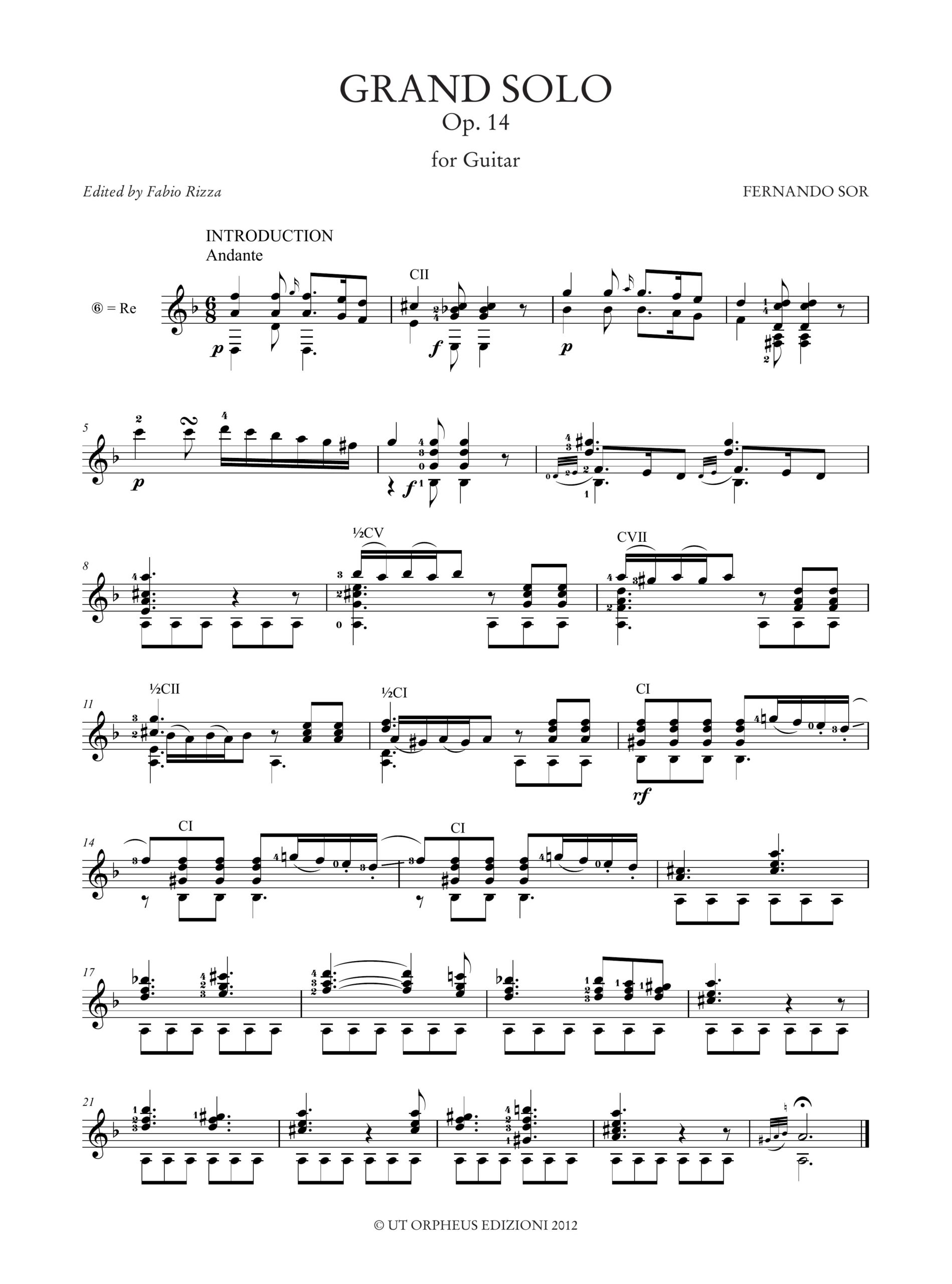 Sor, Fernando: Grand Solo Op. 14 per Chitarra - Image 2