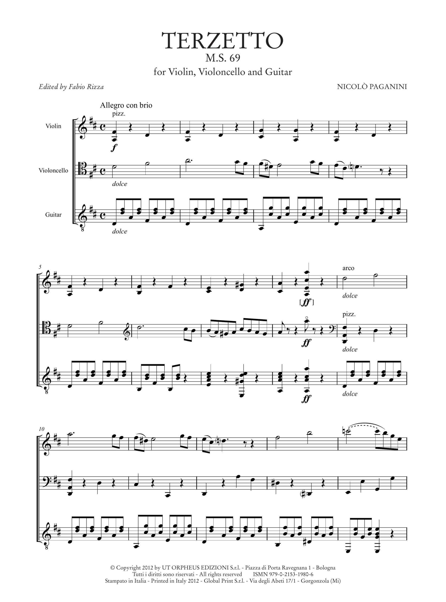 Paganini, Niccolò: Terzetto M.S. 69 per Violino, Violoncello e Chitarra - Image 2