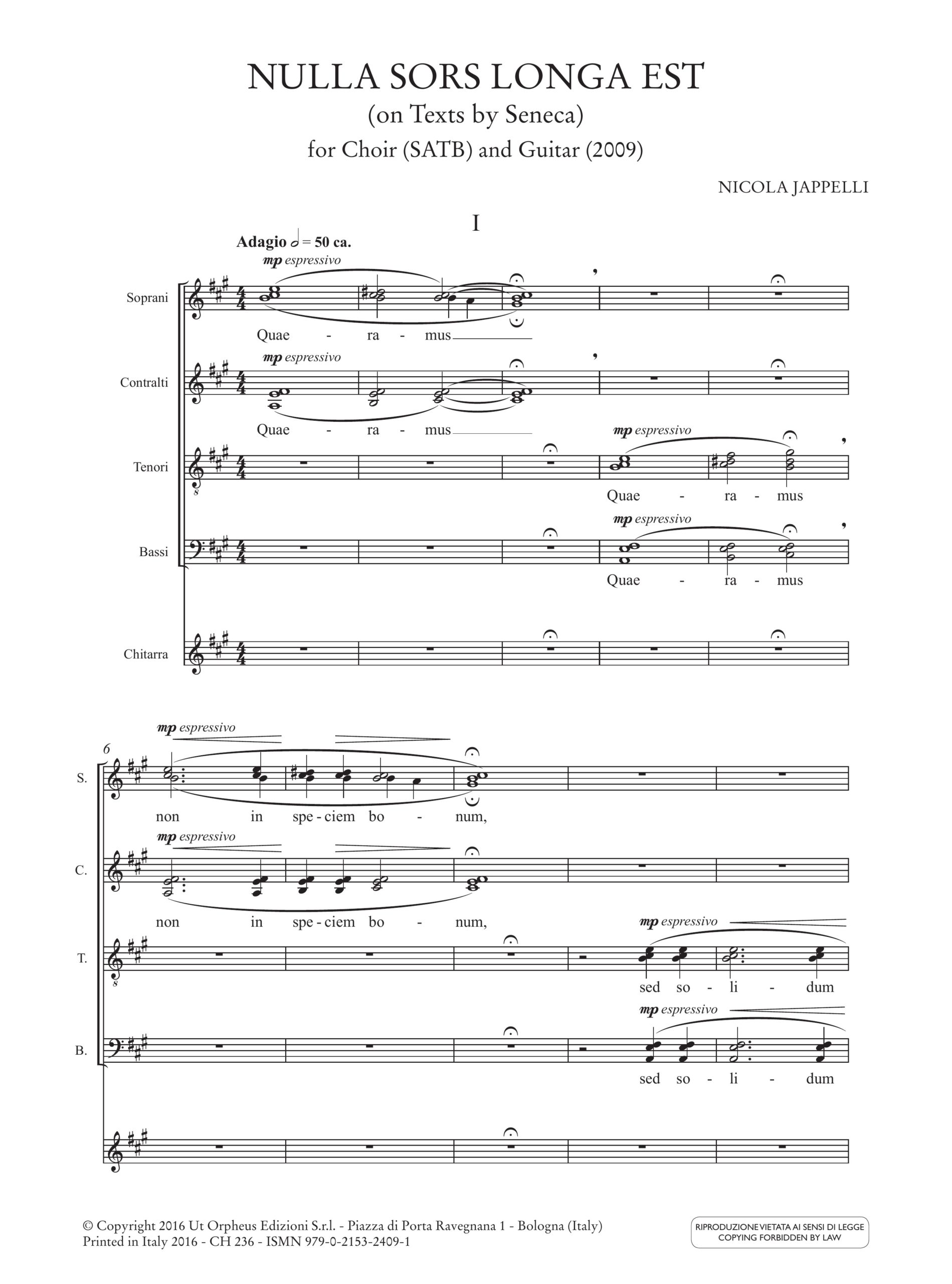 Jappelli, Nicola: Nulla Sors Longa Est (su testi di Seneca) per Coro (SATB) e Chitarra (2009) - Image 2
