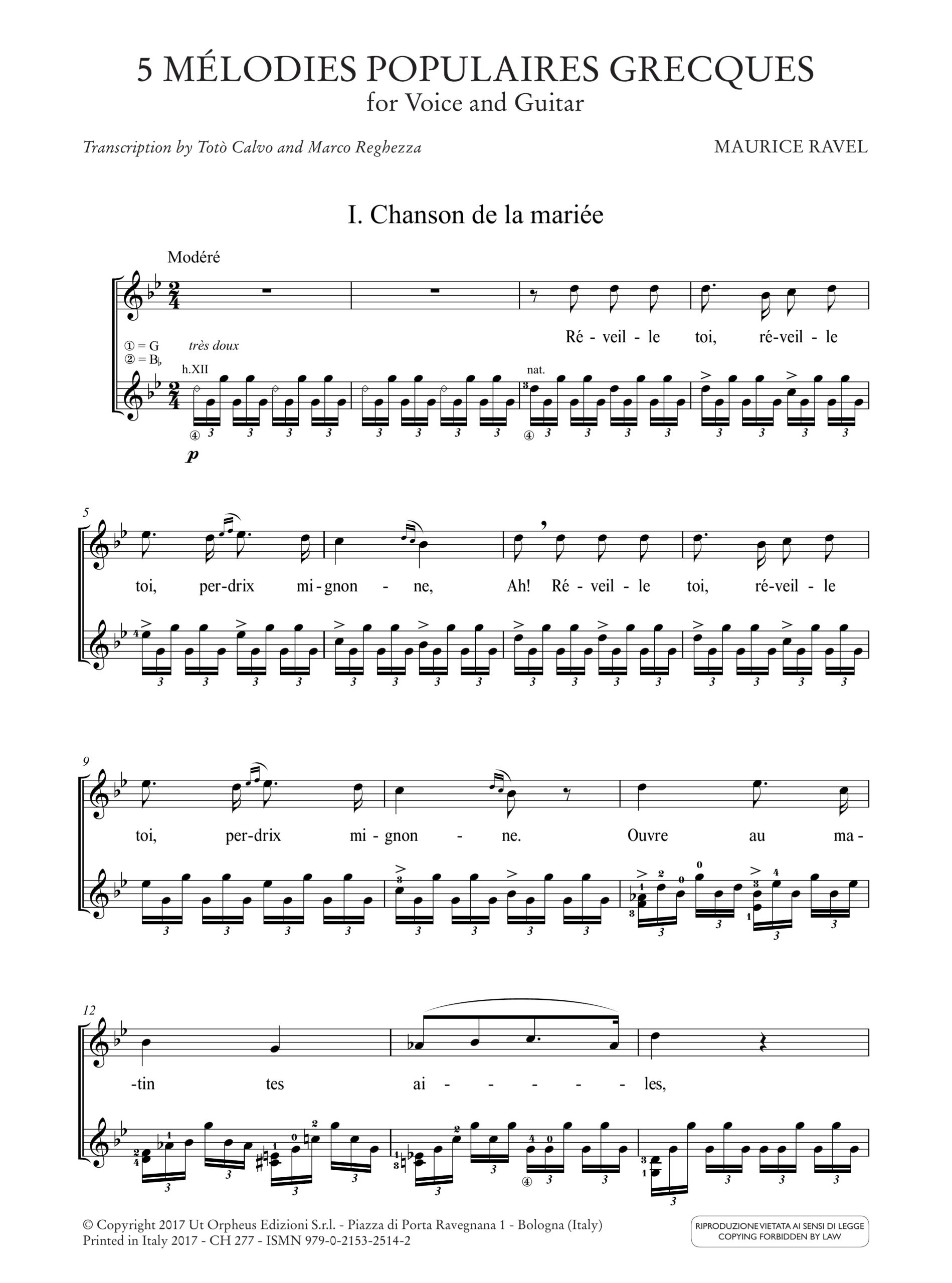 Ravel, Maurice: 5 Mélodies Populaires Grecques per Voce e Chitarra - Image 2