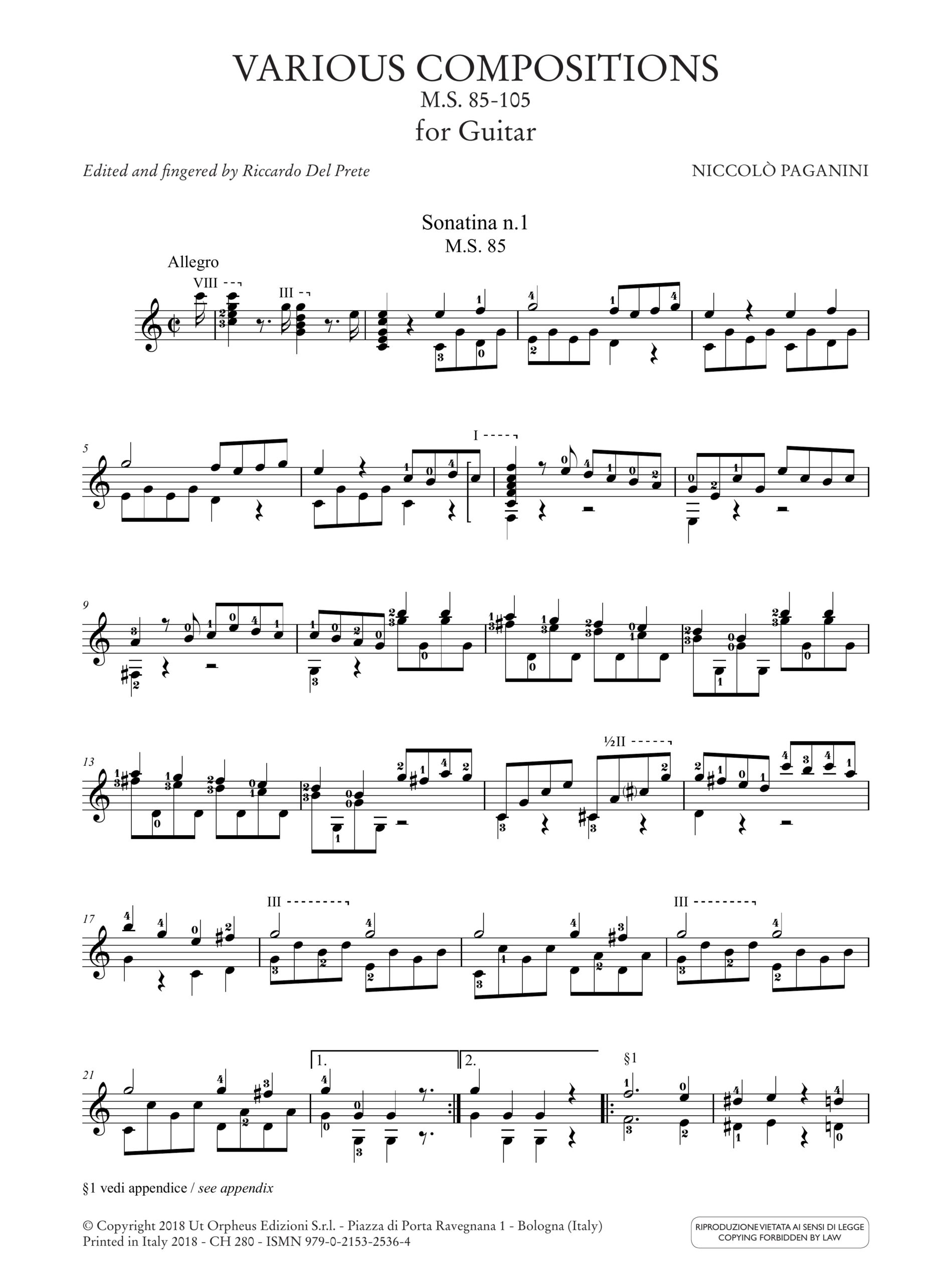 Paganini, Niccolò: Composizioni varie (M.S. 85-105) per Chitarra - Image 2