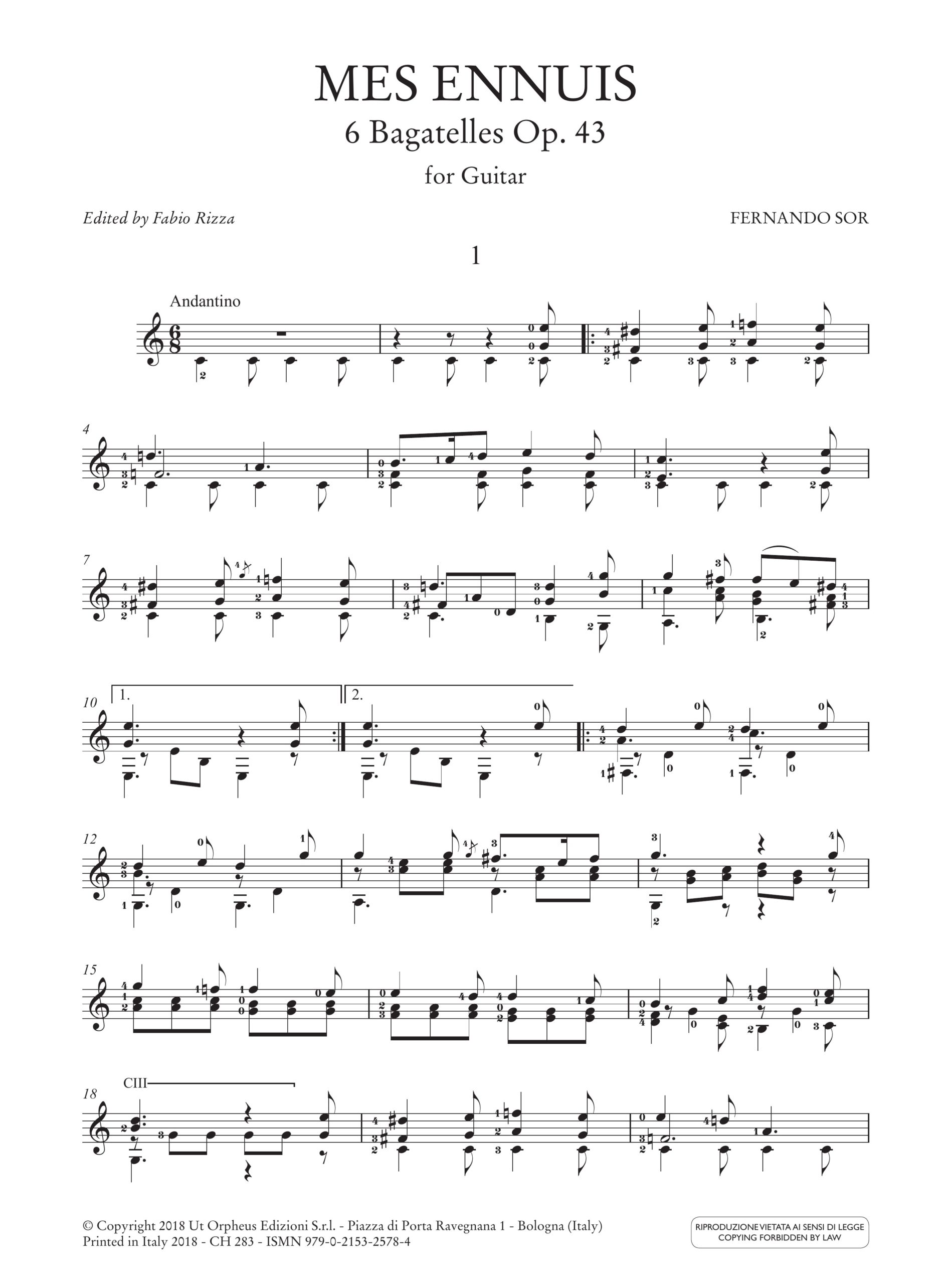 Sor, Fernando: Mes Ennuis. 6 Bagatelles op. 43 per Chitarra - Image 2