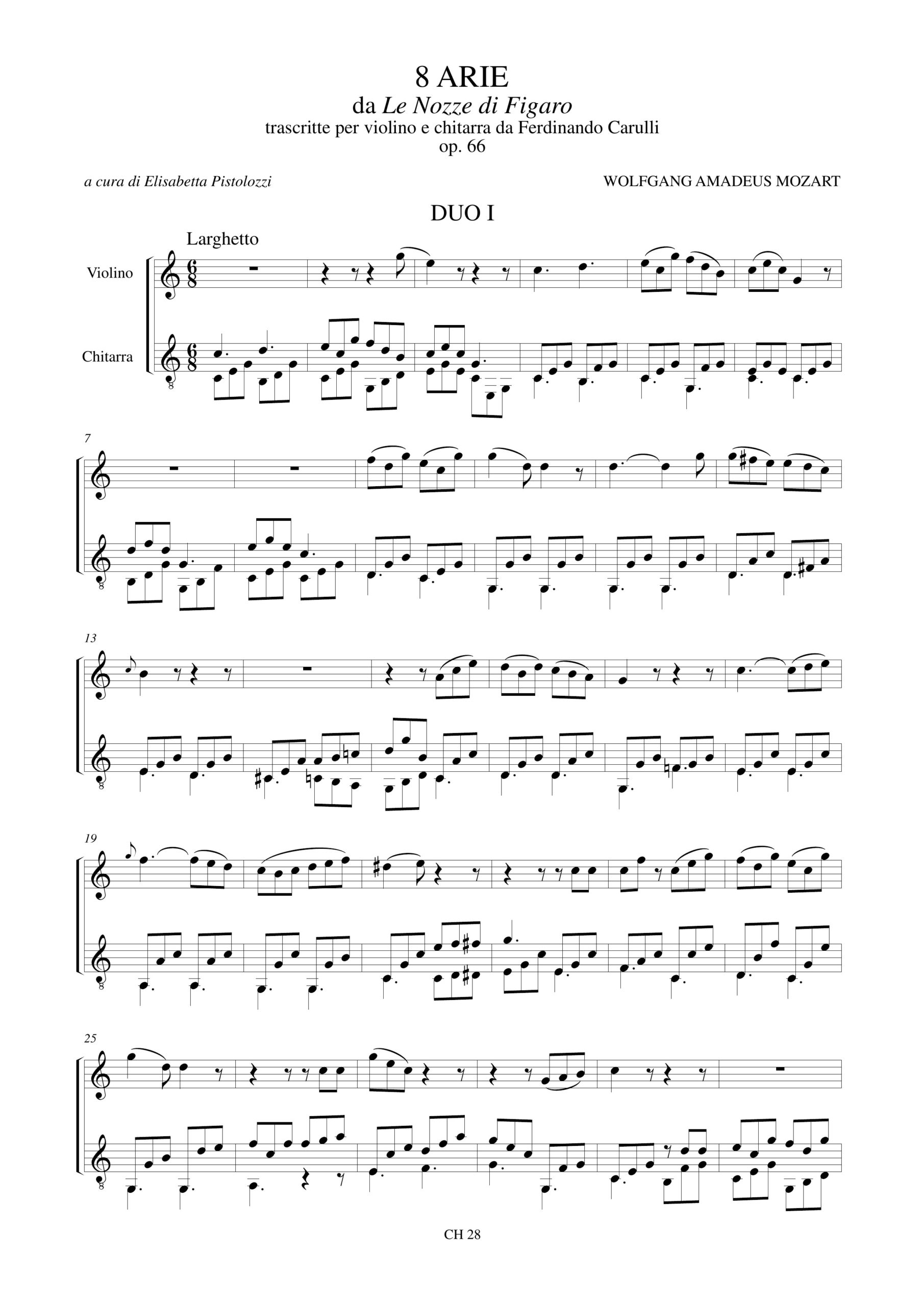 Mozart, Wolfgang Amadeus: 8 Arie dalle “Nozze di Figaro” trascritte da Ferdinando Carulli (Op. 66) per Violino e Chitarra - Image 2