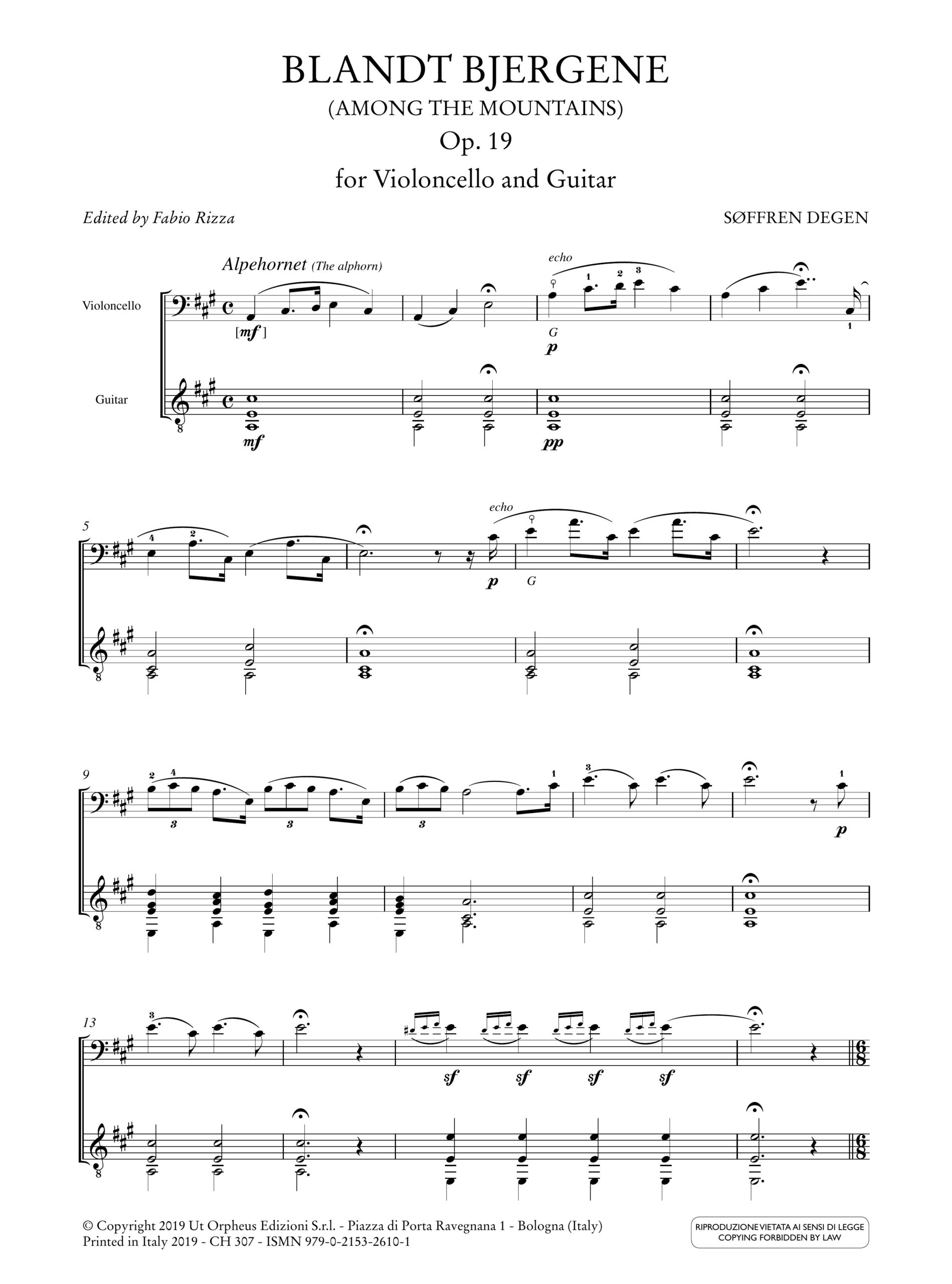 Degen, Søffren: Blandt Bjergene (Tra le montagne) op. 19 per Violoncello e Chitarra - Image 2