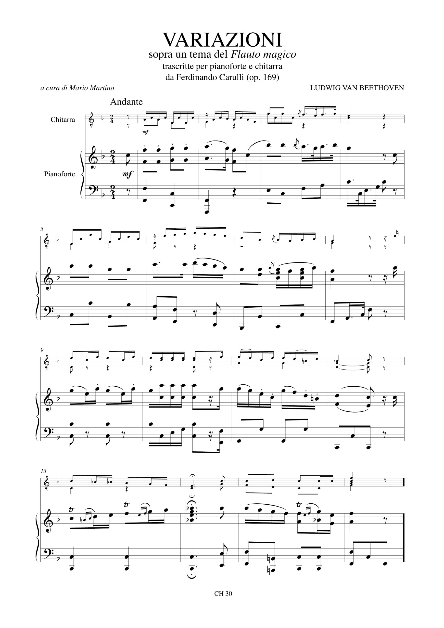 Beethoven, Ludwig van: Variazioni sopra un tema del “Flauto Magico” di Mozart trascritte da Ferdinando Carulli (Op. 169) per Pianoforte e Chitarra - Image 2