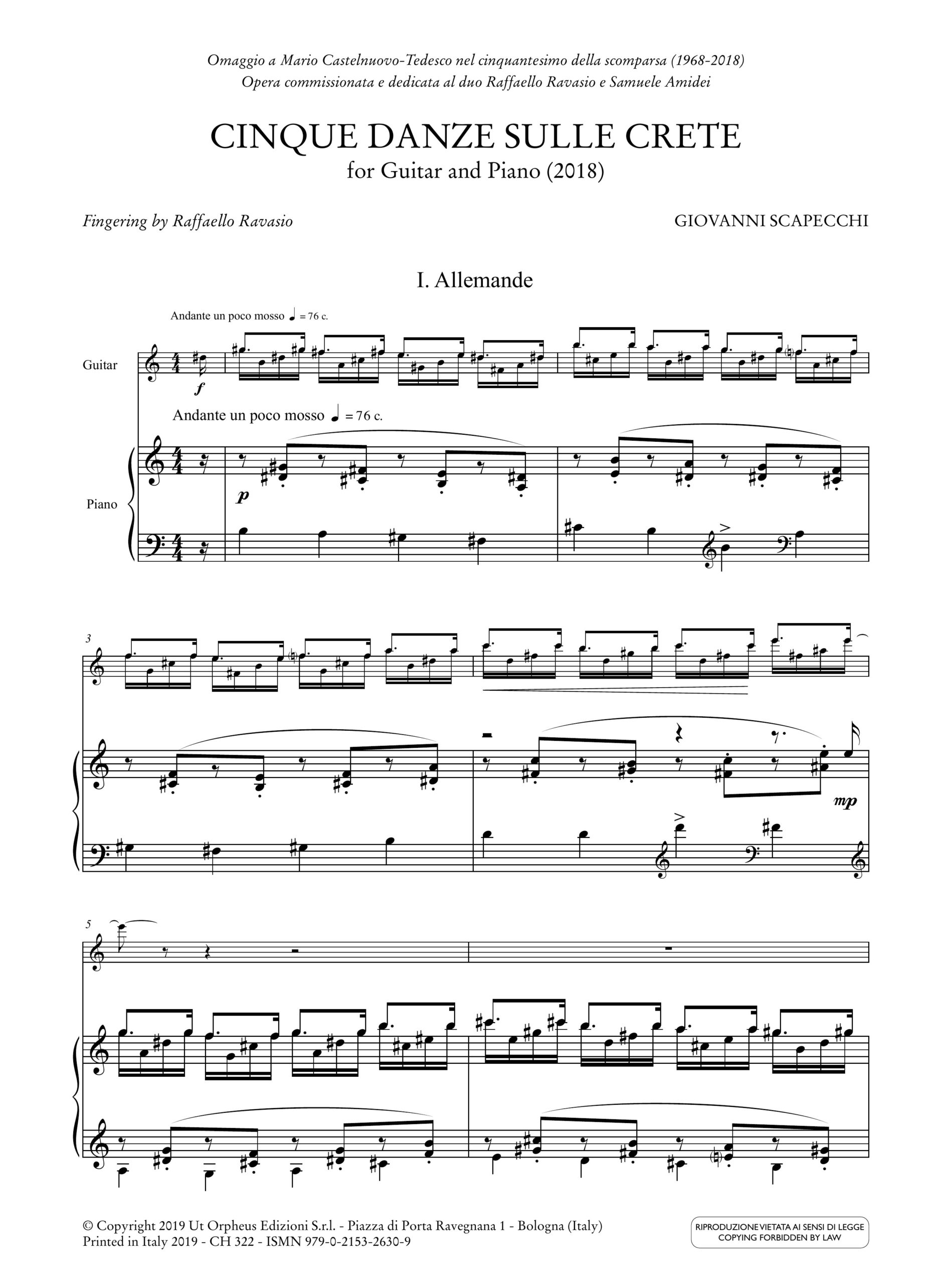 Scapecchi, Giovanni: Cinque Danze sulle Crete per Chitarra e Pianoforte (2018) - Image 2