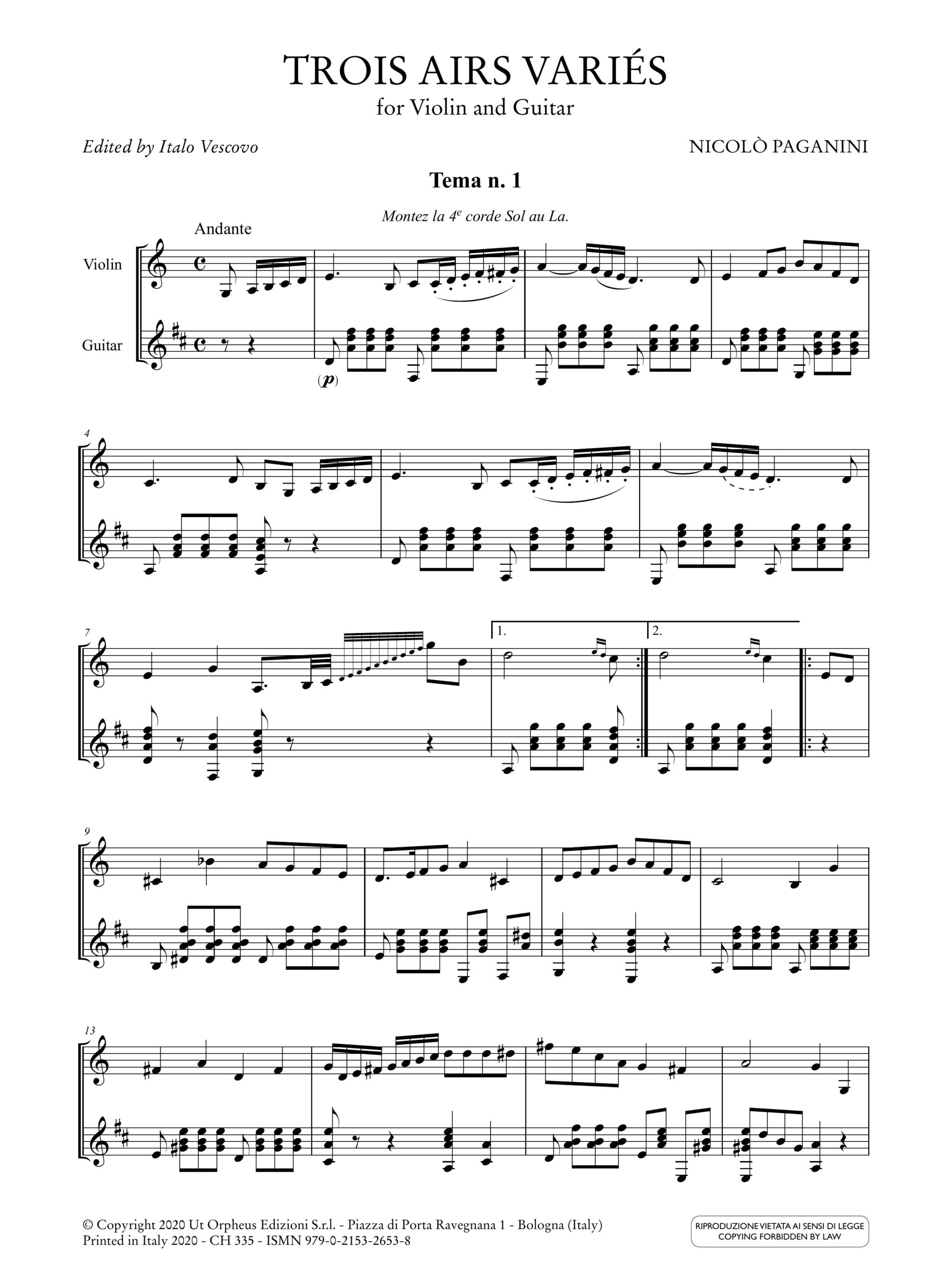 Paganini, Niccolò: Trois Airs Variés per Violino e Chitarra - Image 2