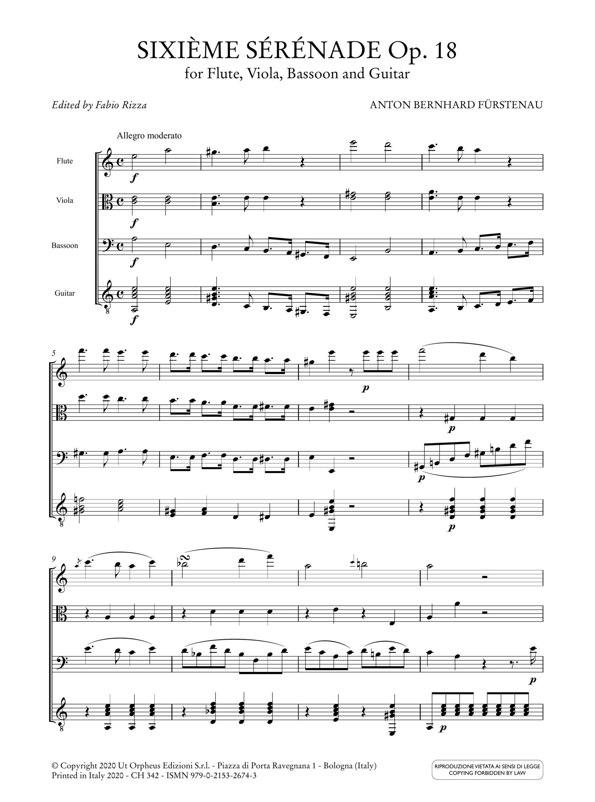 Fürstenau, Anton Bernhard: Sixième Sérénade op. 18 per Flauto, Viola, Fagotto e Chitarra - Image 2