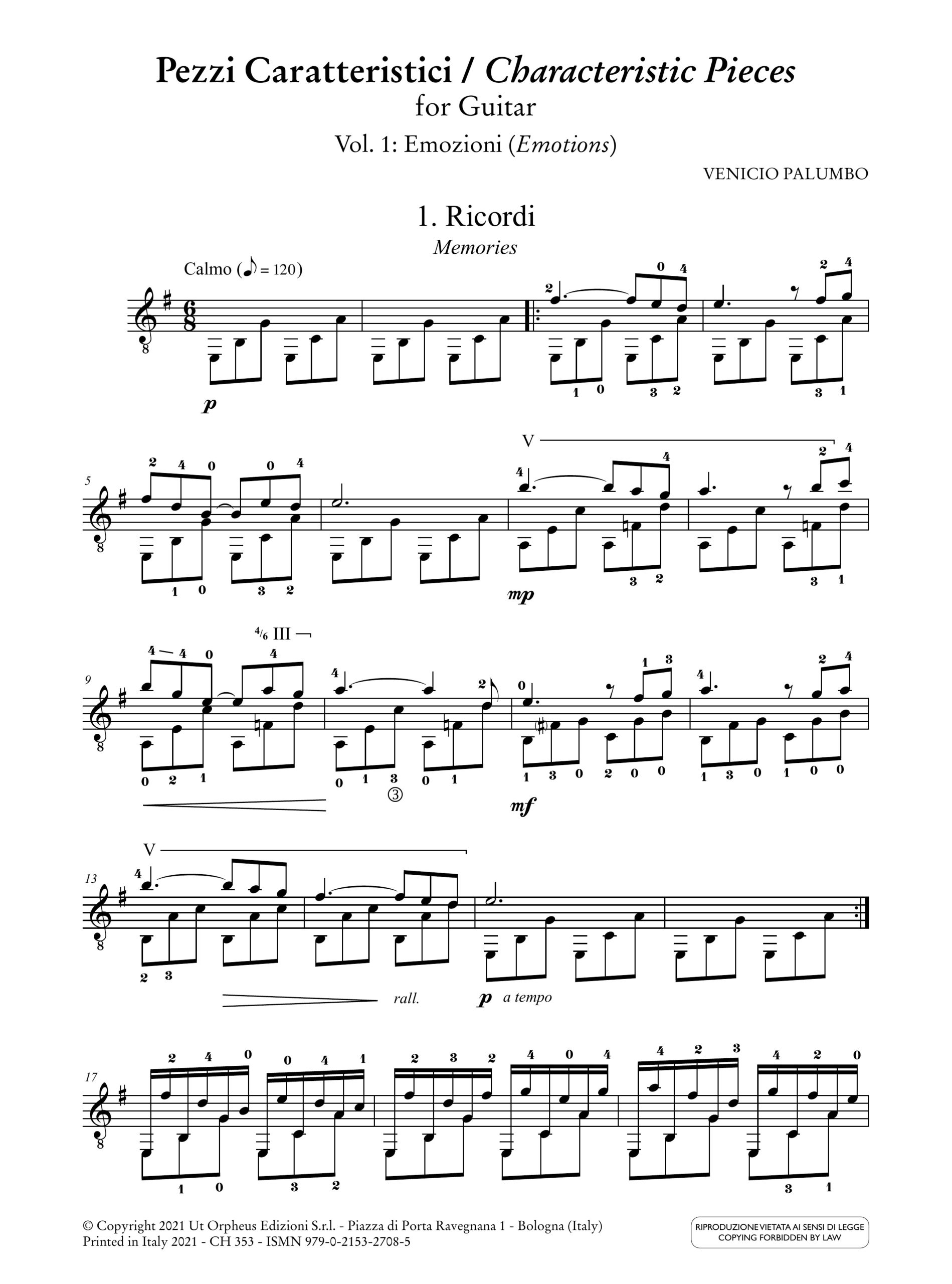 Palumbo, Venicio: Pezzi Caratteristici per Chitarra - Vol. 1: Emozioni - Image 2