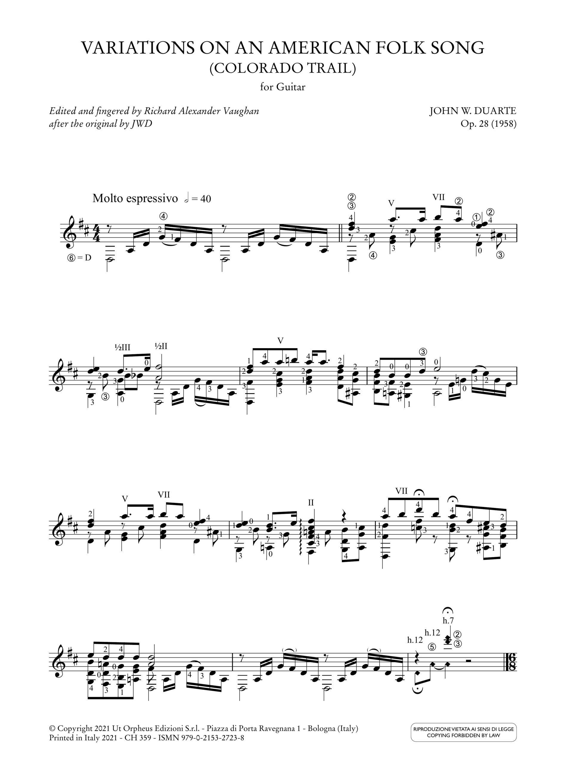 Duarte, John W.: Variations on an American Folk Song (Colorado Trail) Op. 28 per Chitarra - Image 2