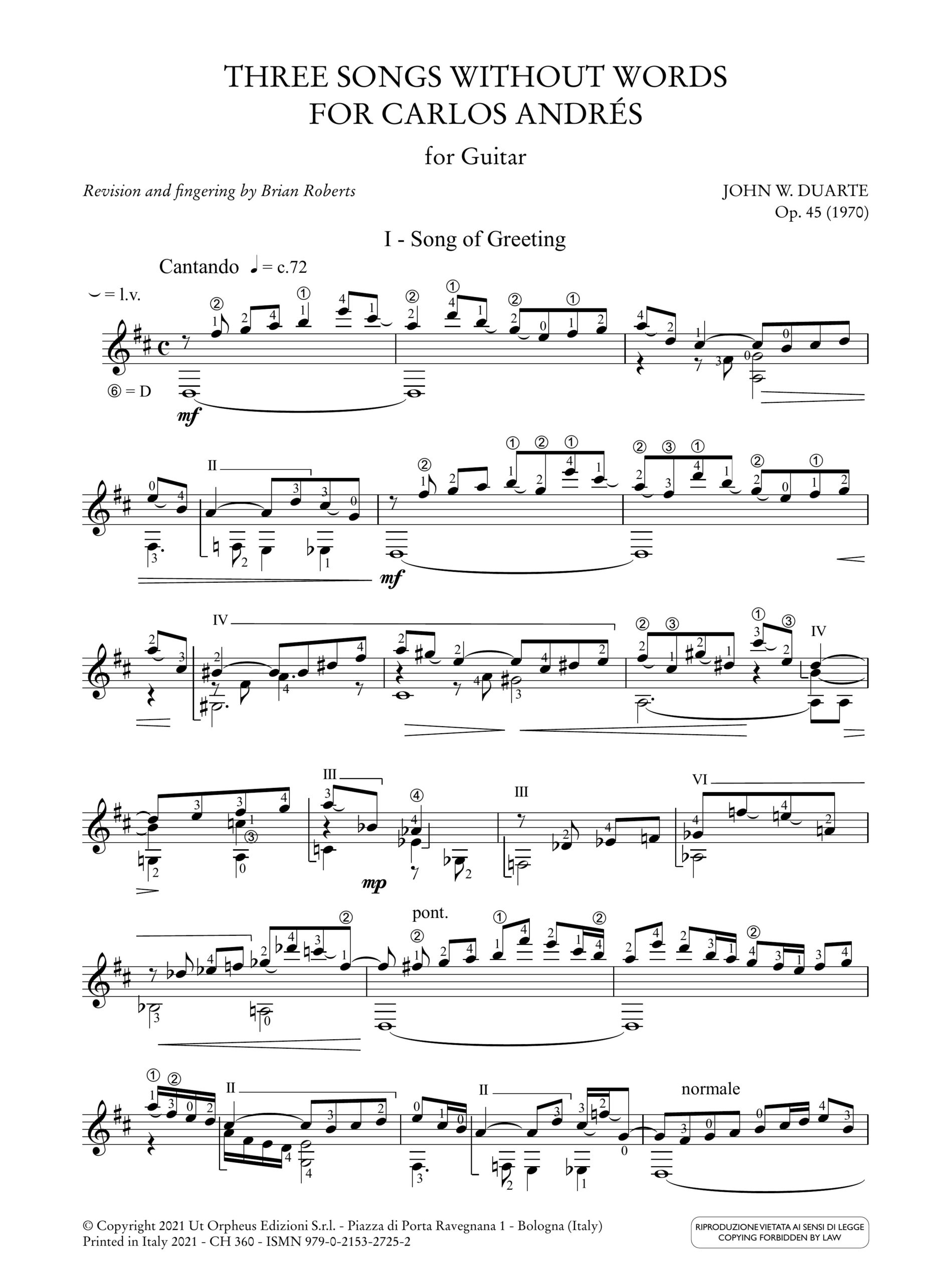 Duarte, John W.: Three Songs without Words for Carlos Andrés Op. 45 per Chitarra - Image 2