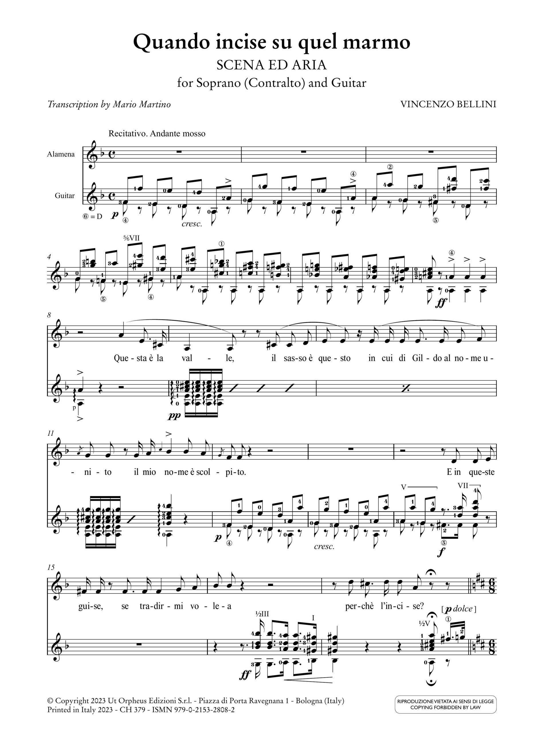 Bellini, Vincenzo: Quando incise su quel marmo. Scena ed Aria per Soprano (Contralto) e Chitarra - Image 2