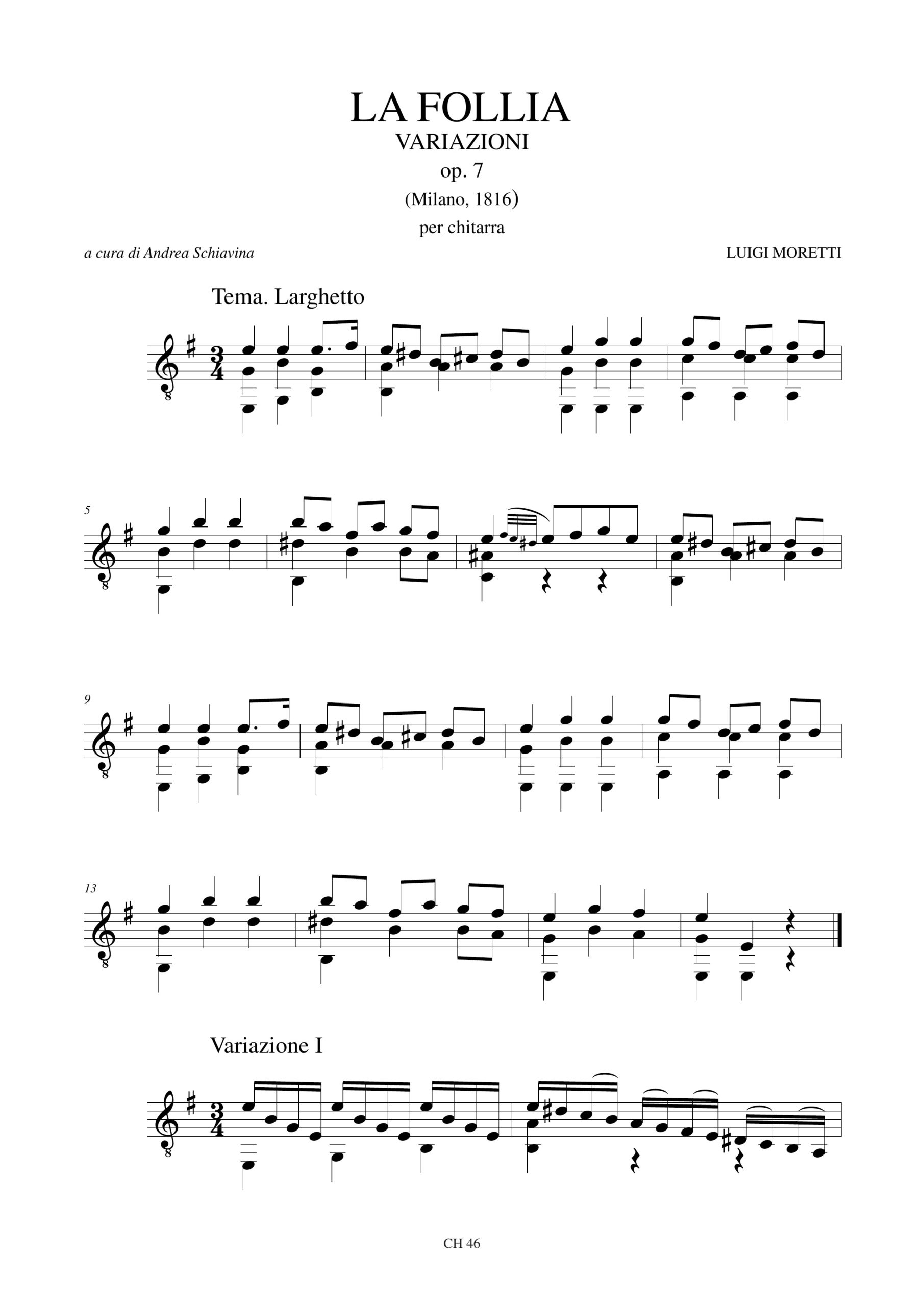 Moretti, Luigi: La Follia. Variazioni Op. 7 per Chitarra - Image 2