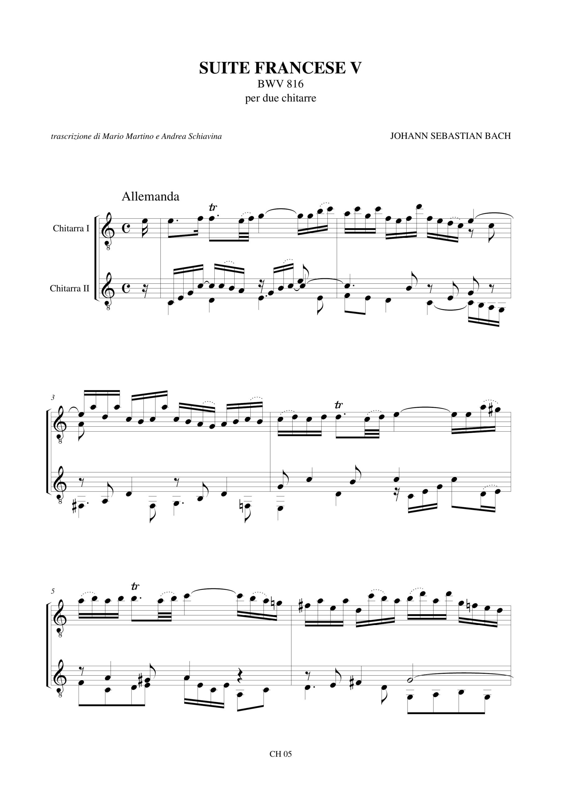 Bach, Johann Sebastian: Suite Francese V BWV 816 per 2 Chitarre - Image 2
