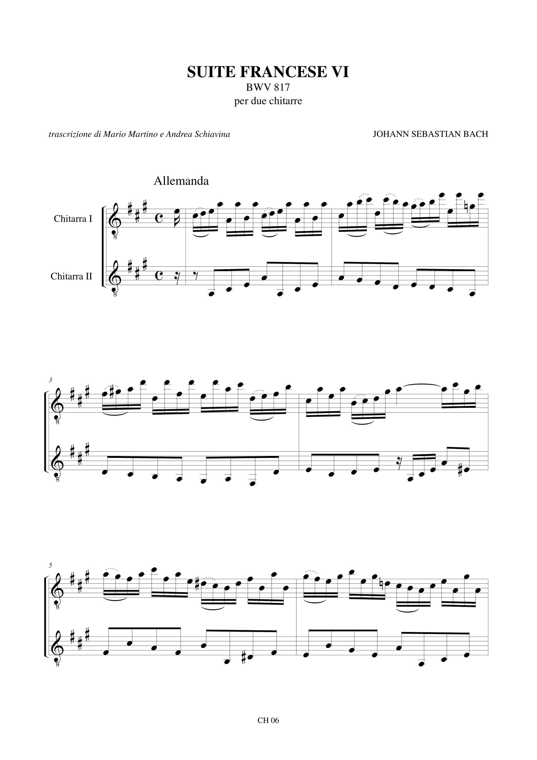 Bach, Johann Sebastian: Suite Francese VI BWV 817 per 2 Chitarre - Image 2