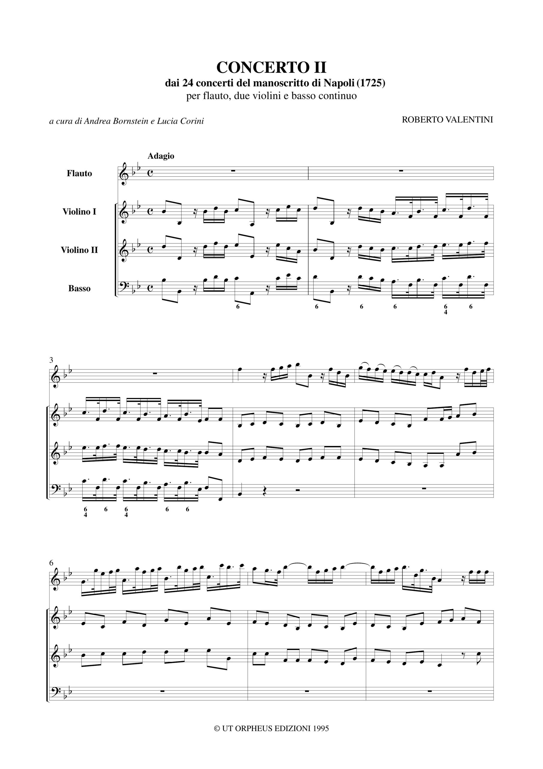 Valentini, Roberto: Concerto II dai 24 Concerti del manoscritto di Napoli (1725) per Flauto, 2 Violini e Basso Continuo - Image 2